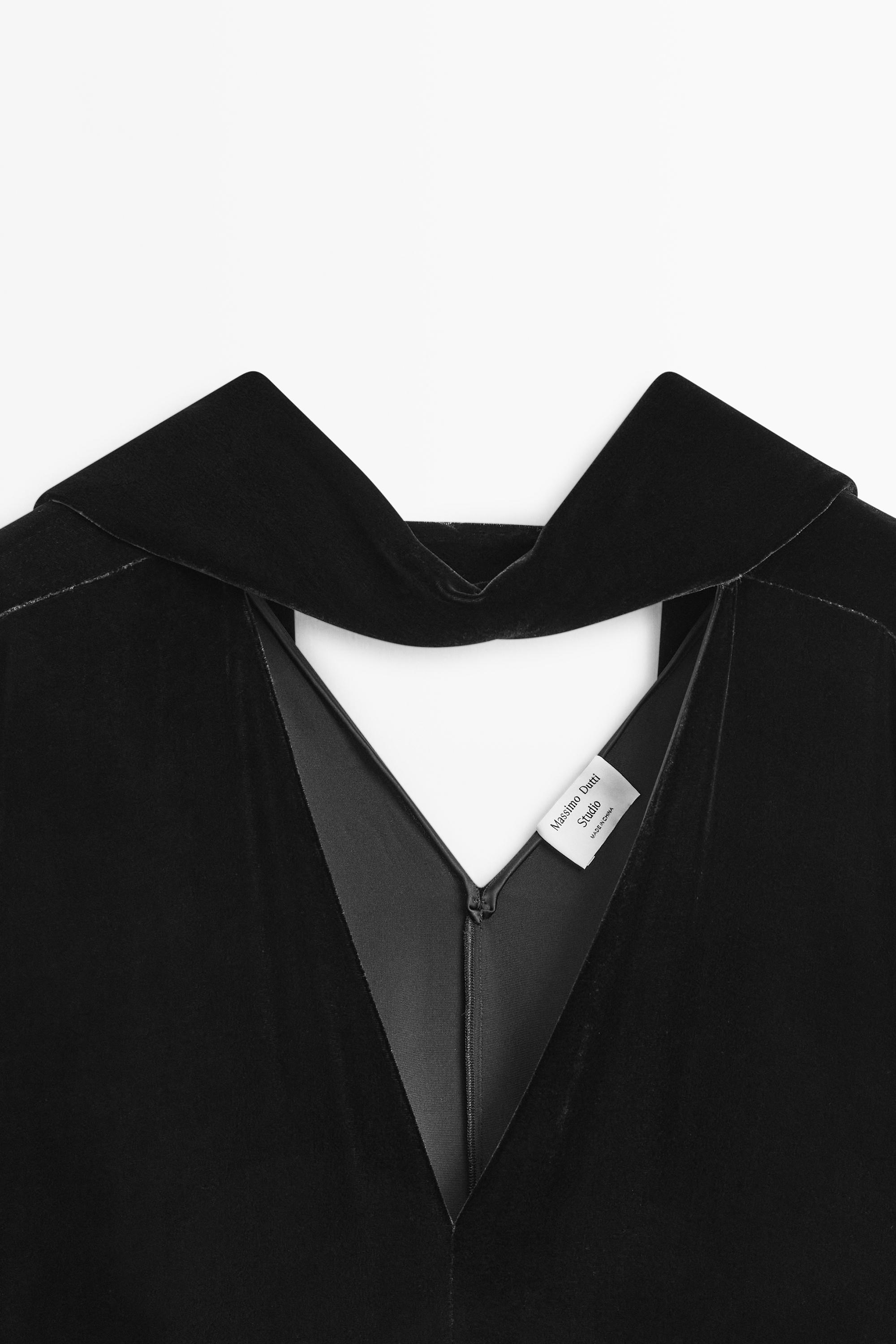 Long velvet dress with tied neck - STUDIO Black Dress | Massimo Dutti Long velvet dress with tied neck - STUDIO Black Dress | Massimo Dutti