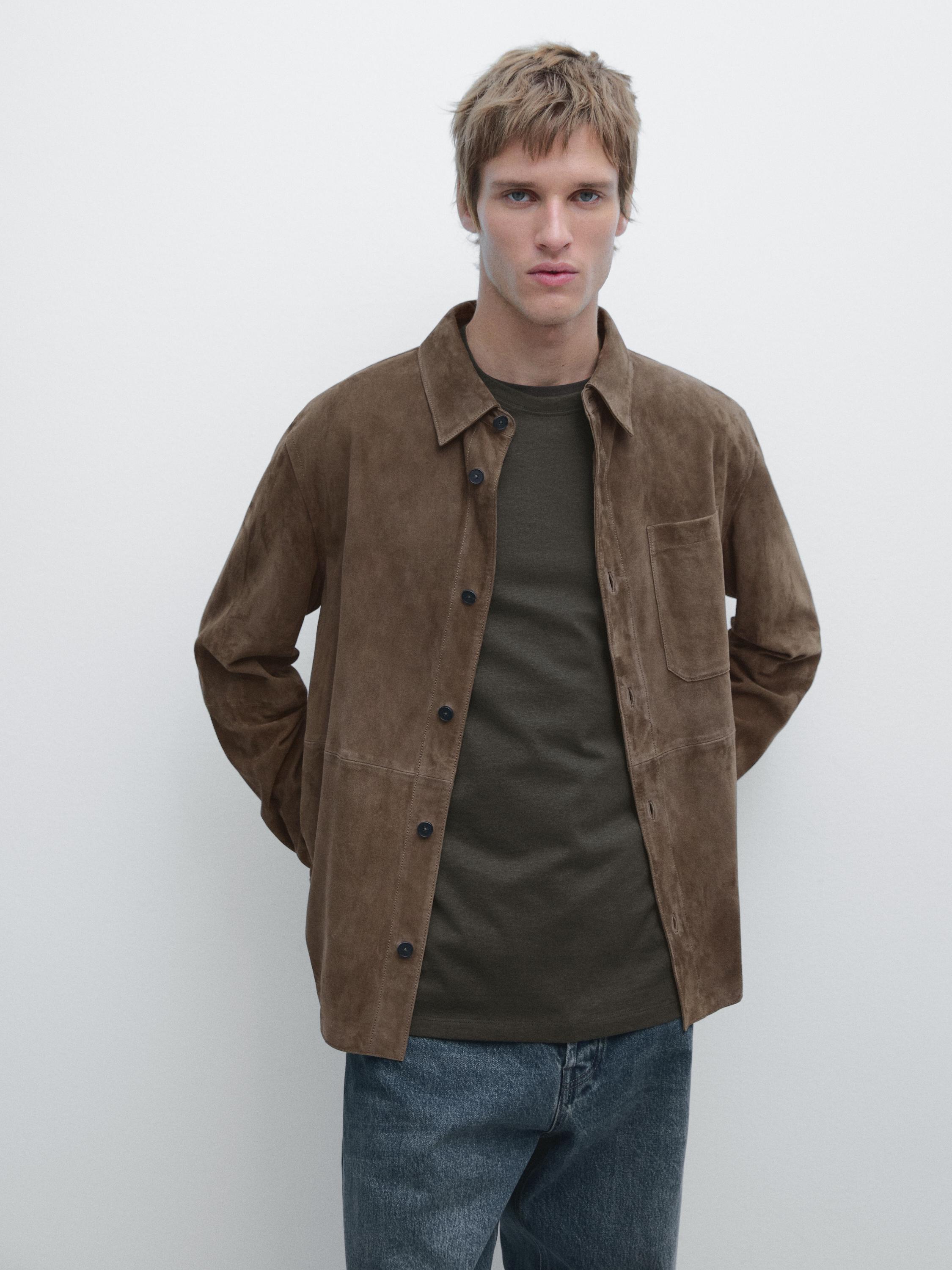 Suede leather overshirt — DARK GREY
