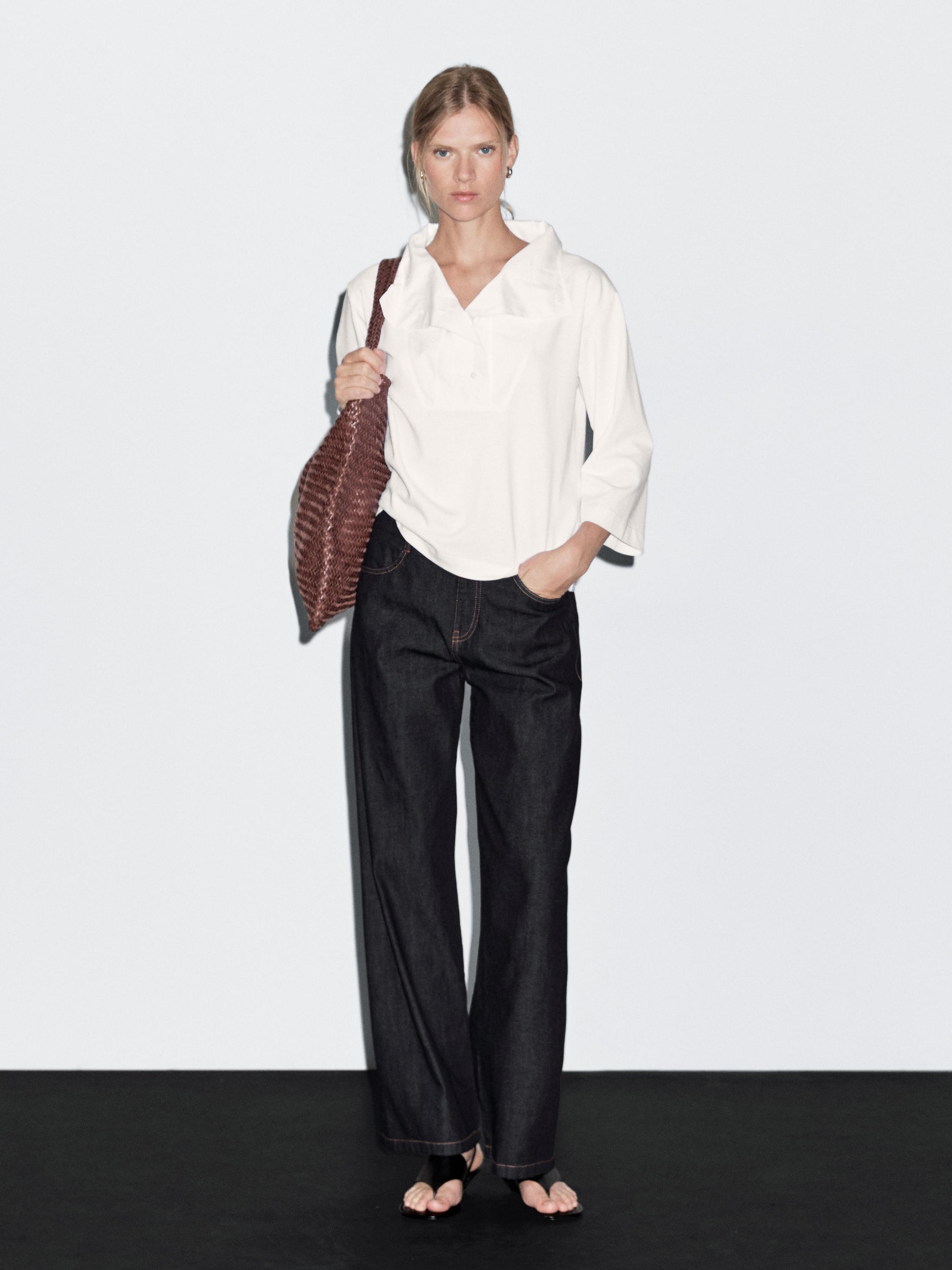 Wide-Leg-Jeans aus 100 % Baumwolle mit halbhohem Bund