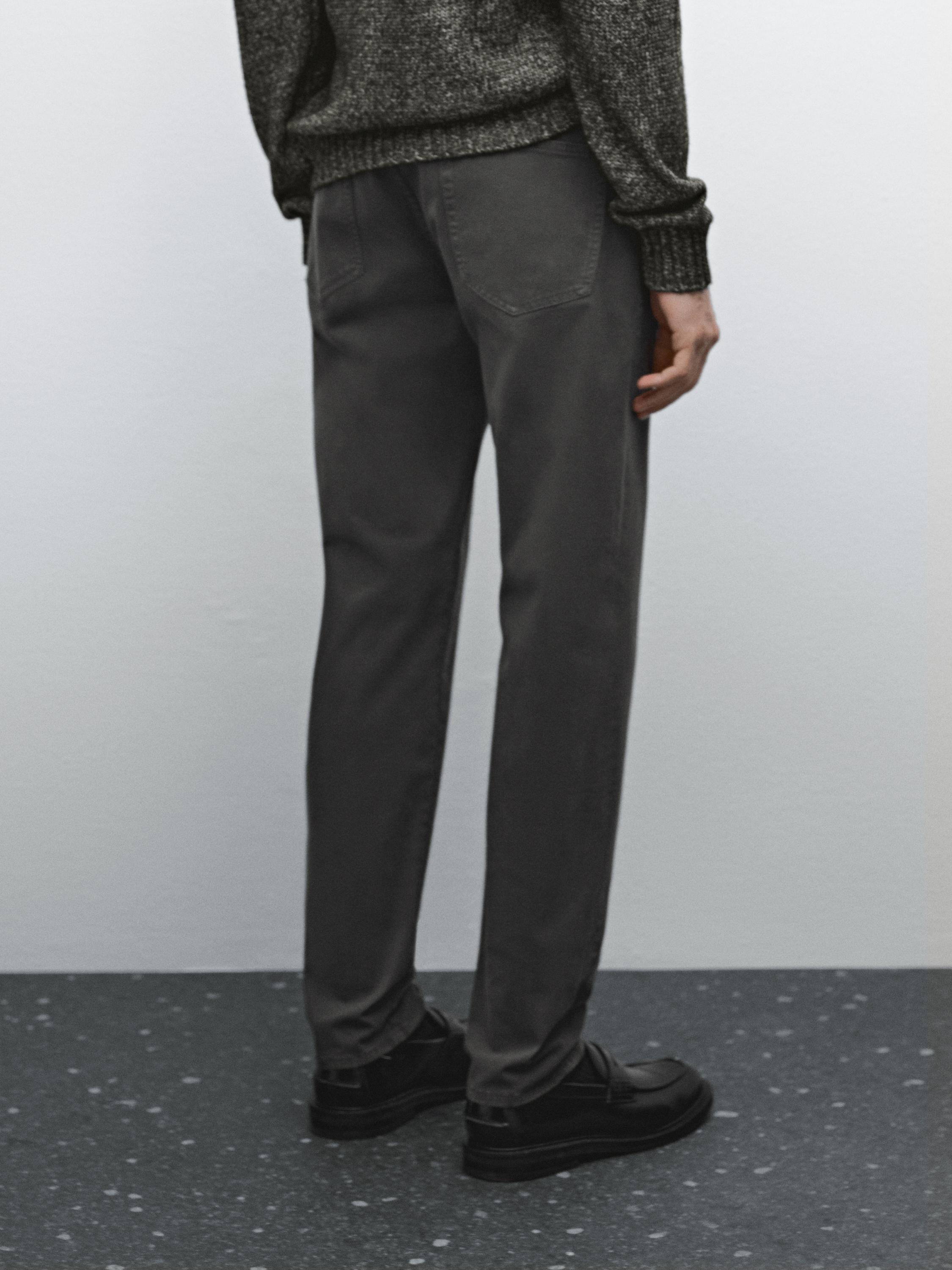 Slim fit cotton blend sateen denim trousers