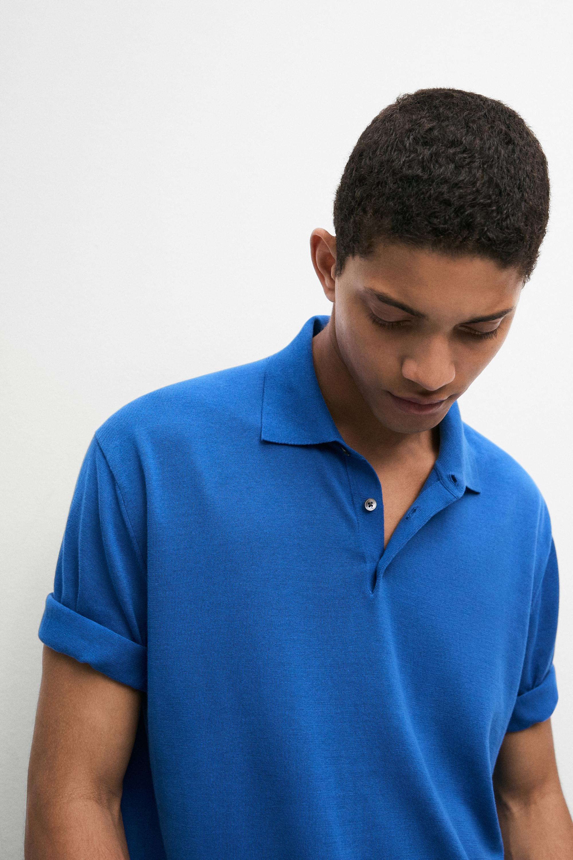 100% Cotton Knit Polo Shirt — BLUE