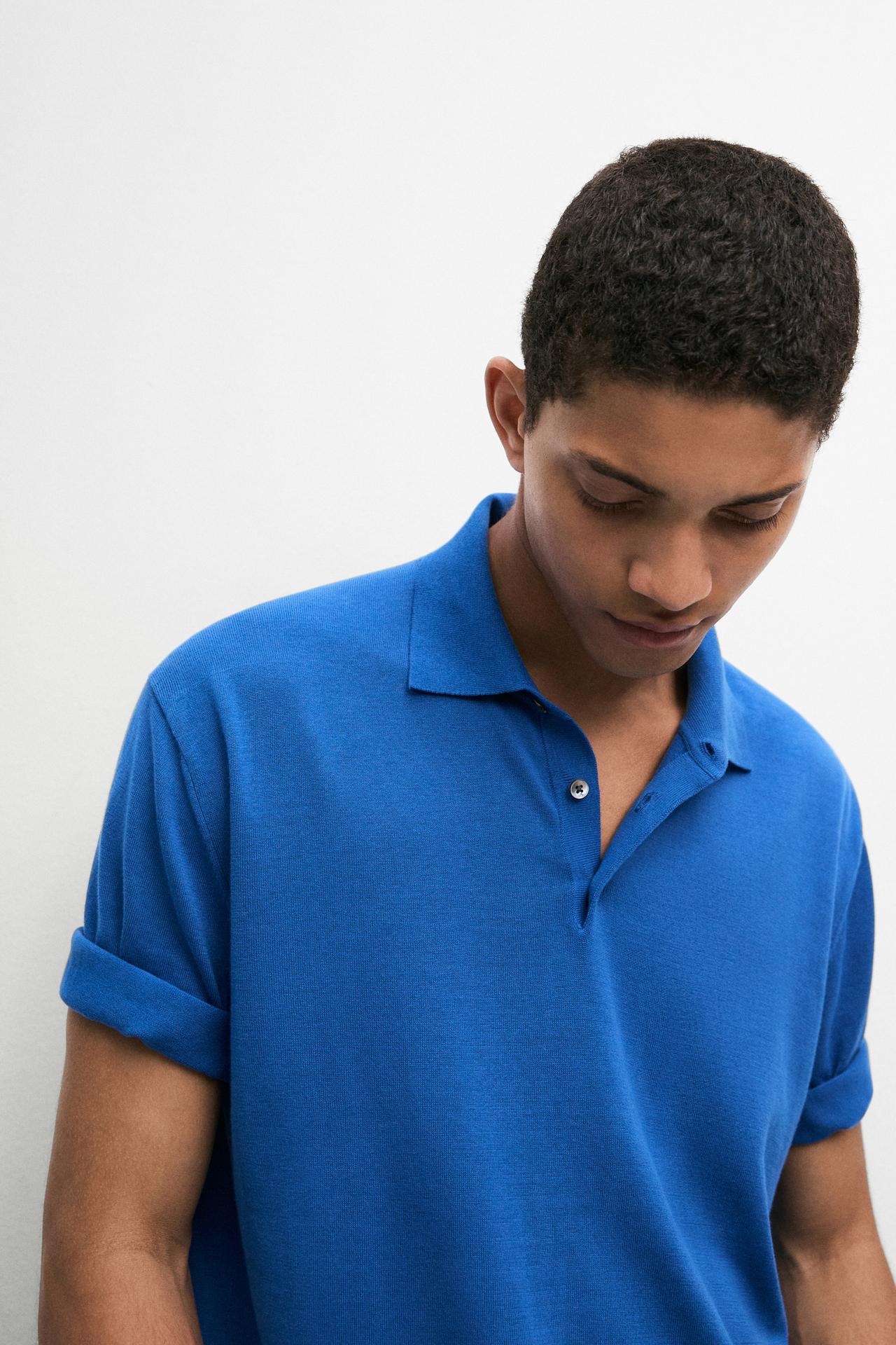 100% Cotton Knit Polo Shirt — BLUE
