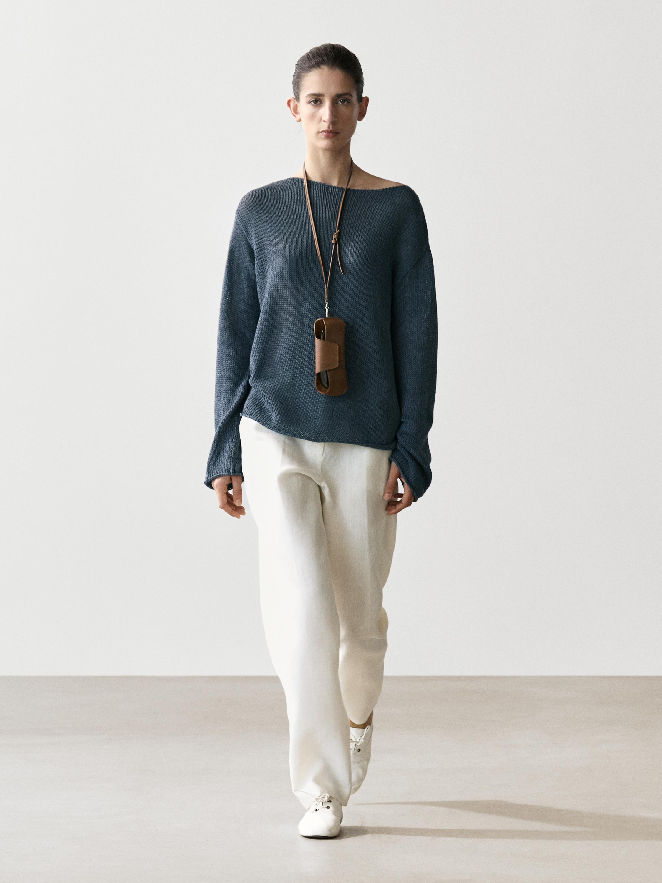 Cotton blend cutwork sweater — BLUE