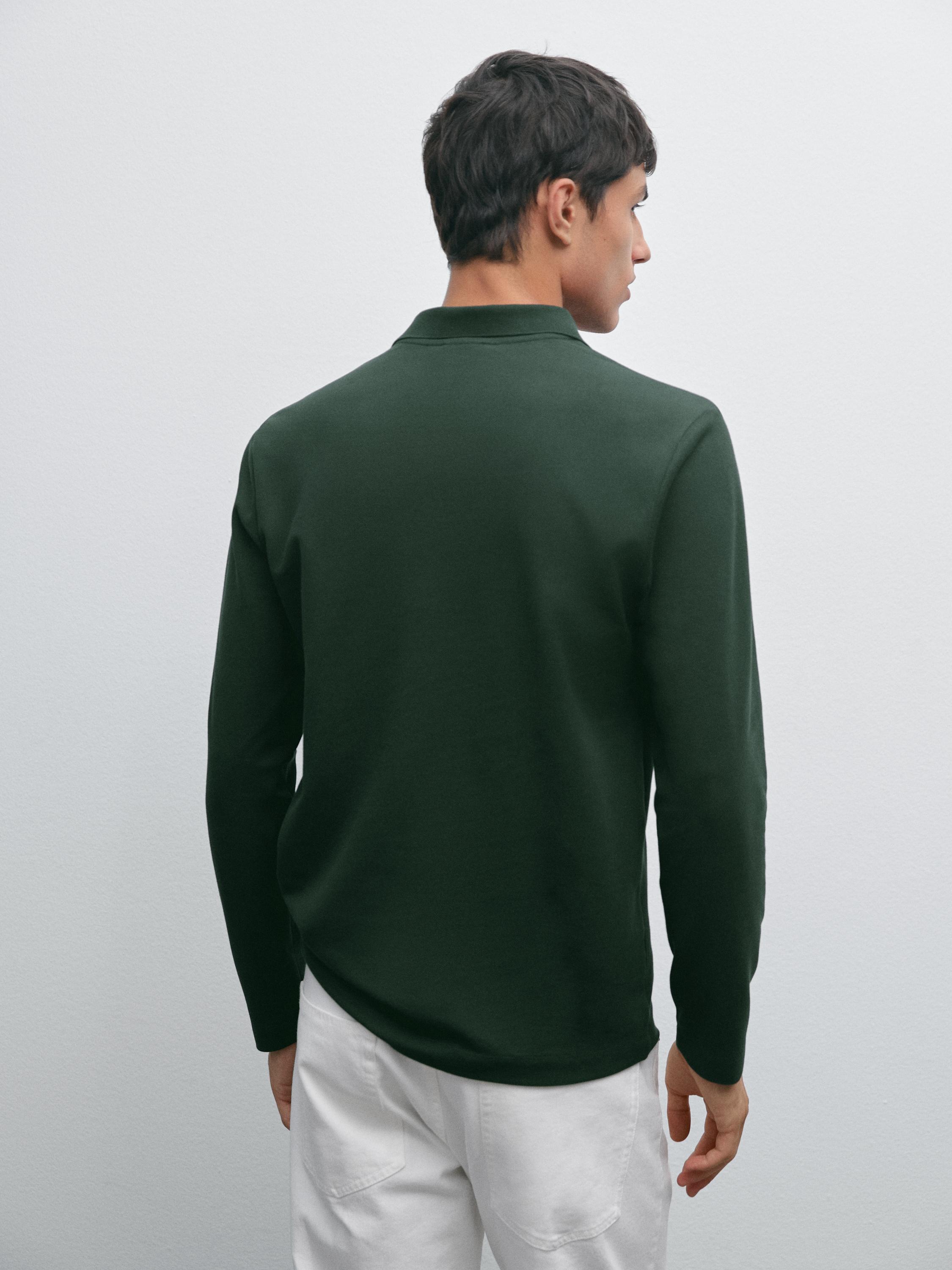Long sleeve mercerised cotton piqué polo shirt