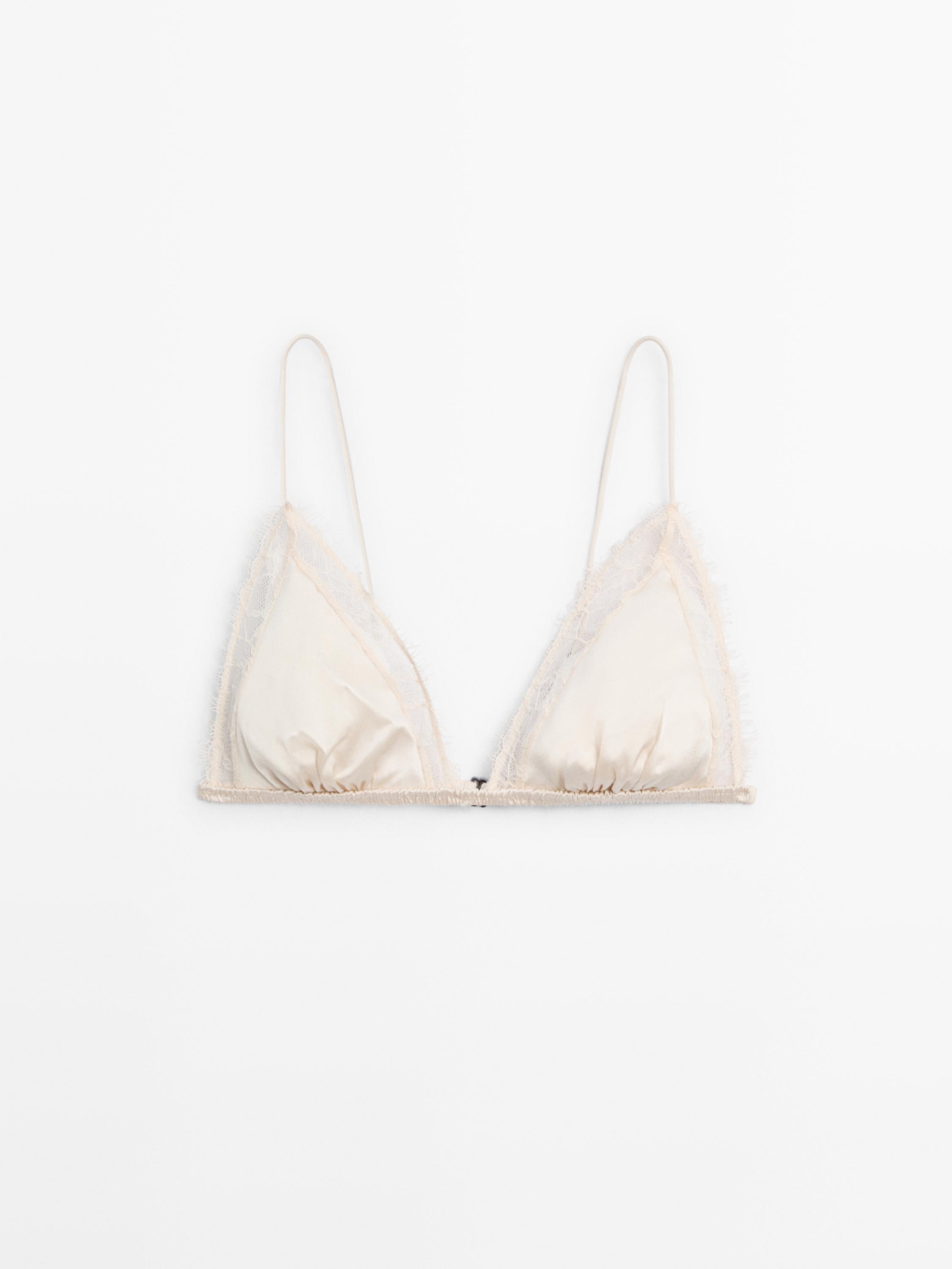Silk and lace triangle bralette — CREAM