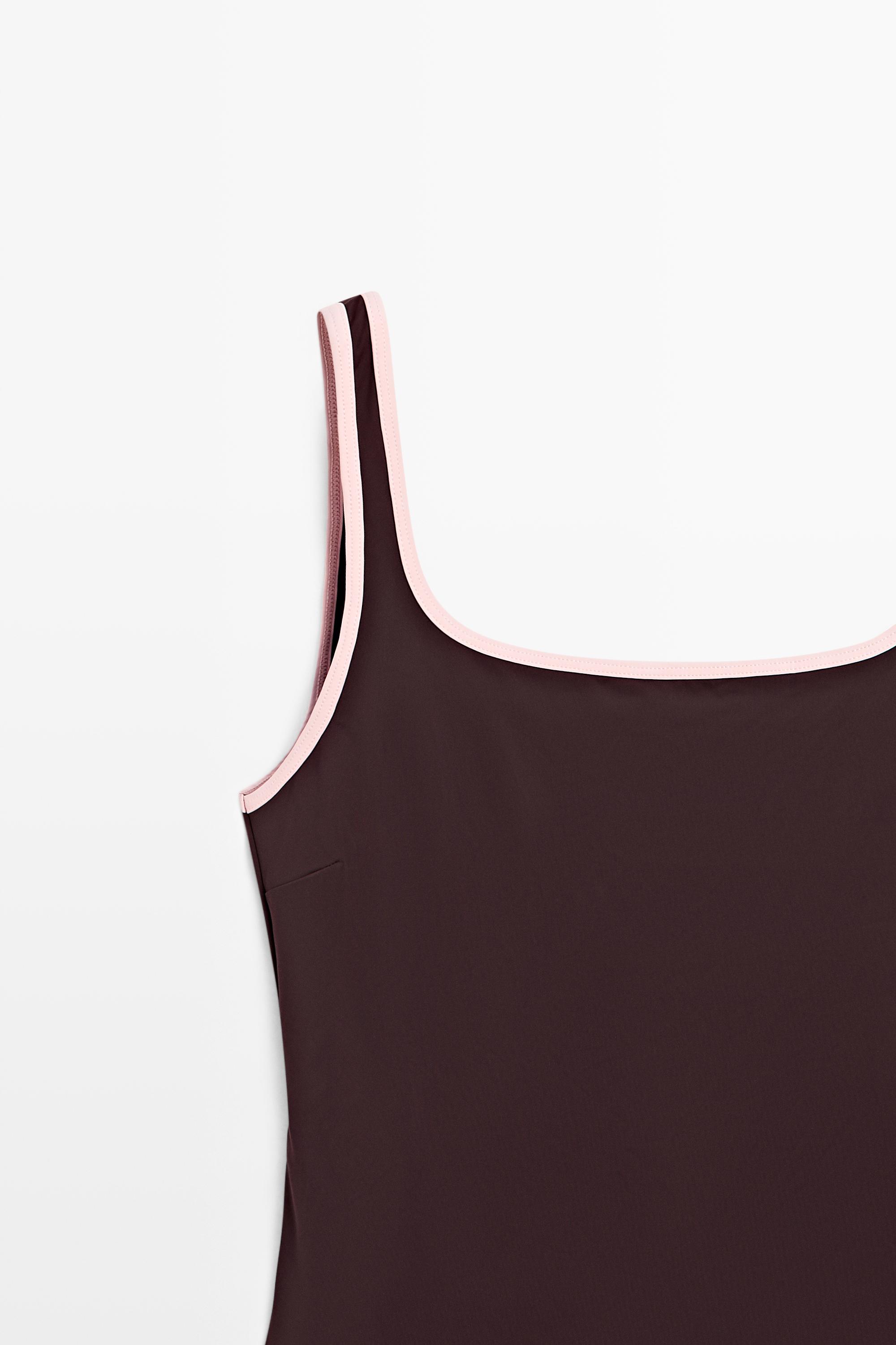Contrast plain swimsuit — PALE PINK