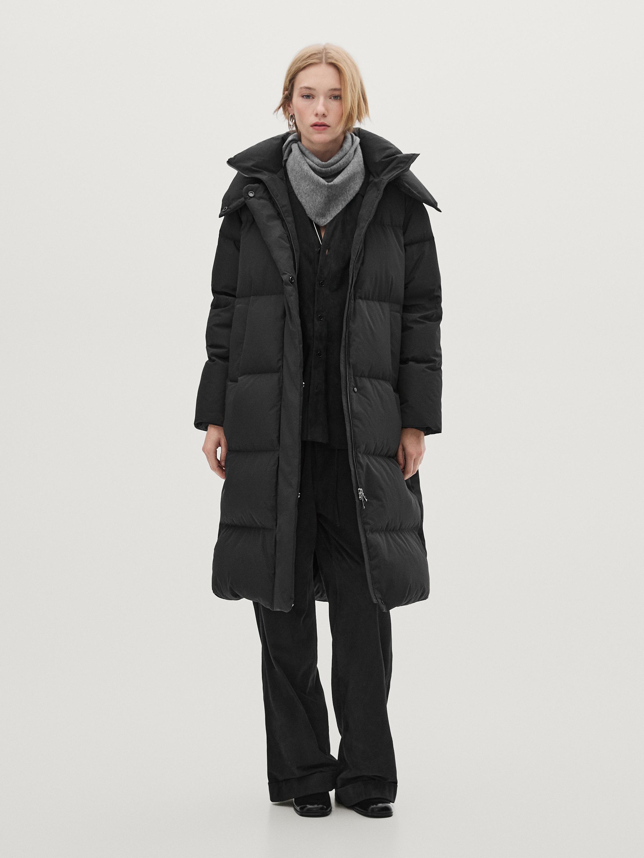 Long black puffer jacket with hood sale