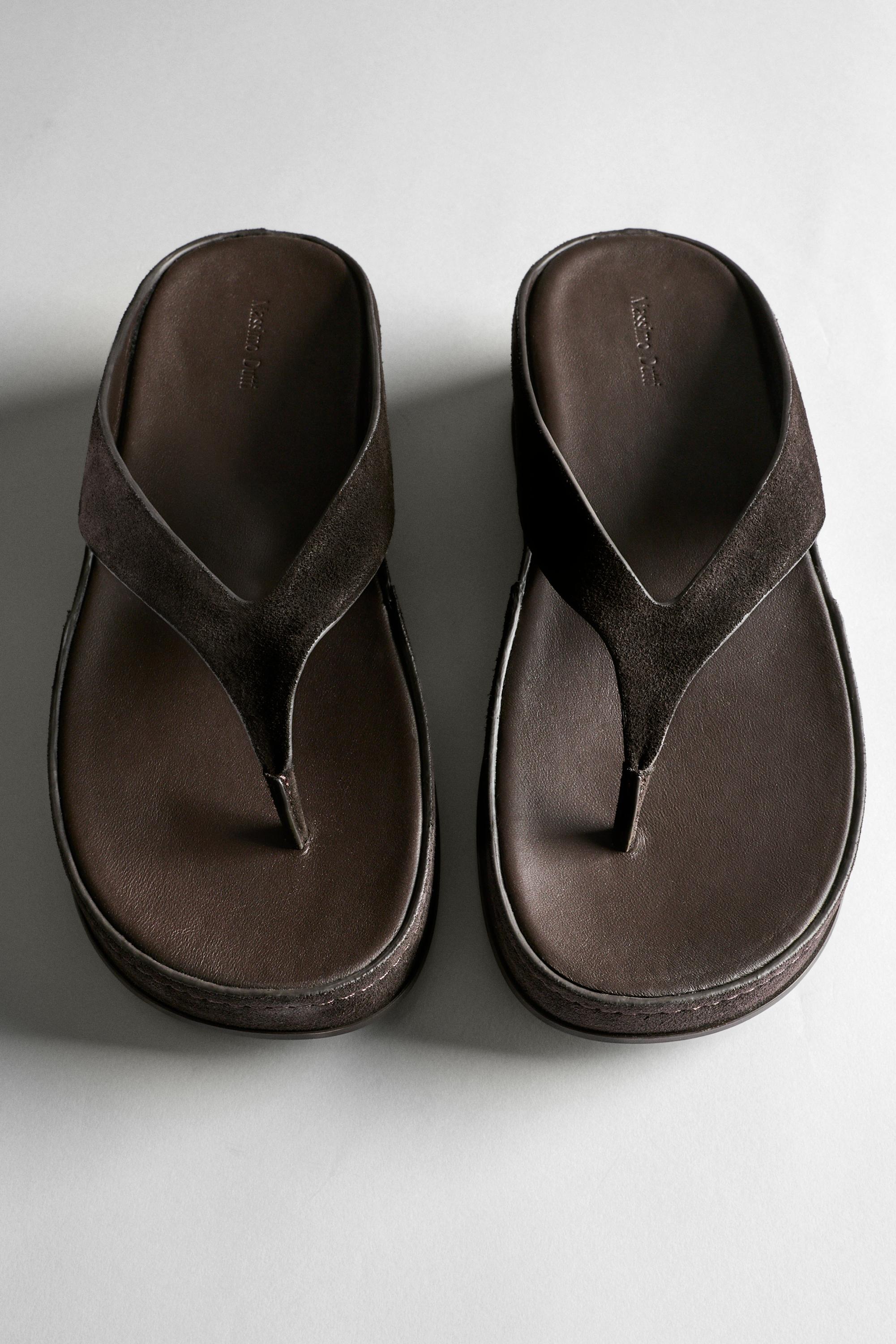 Leather platform sandals — BROWN