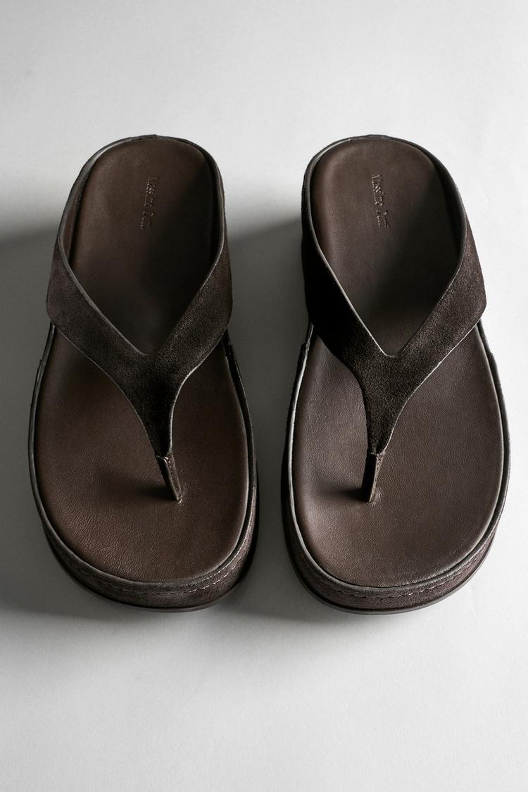 Leather platform sandals — BROWN