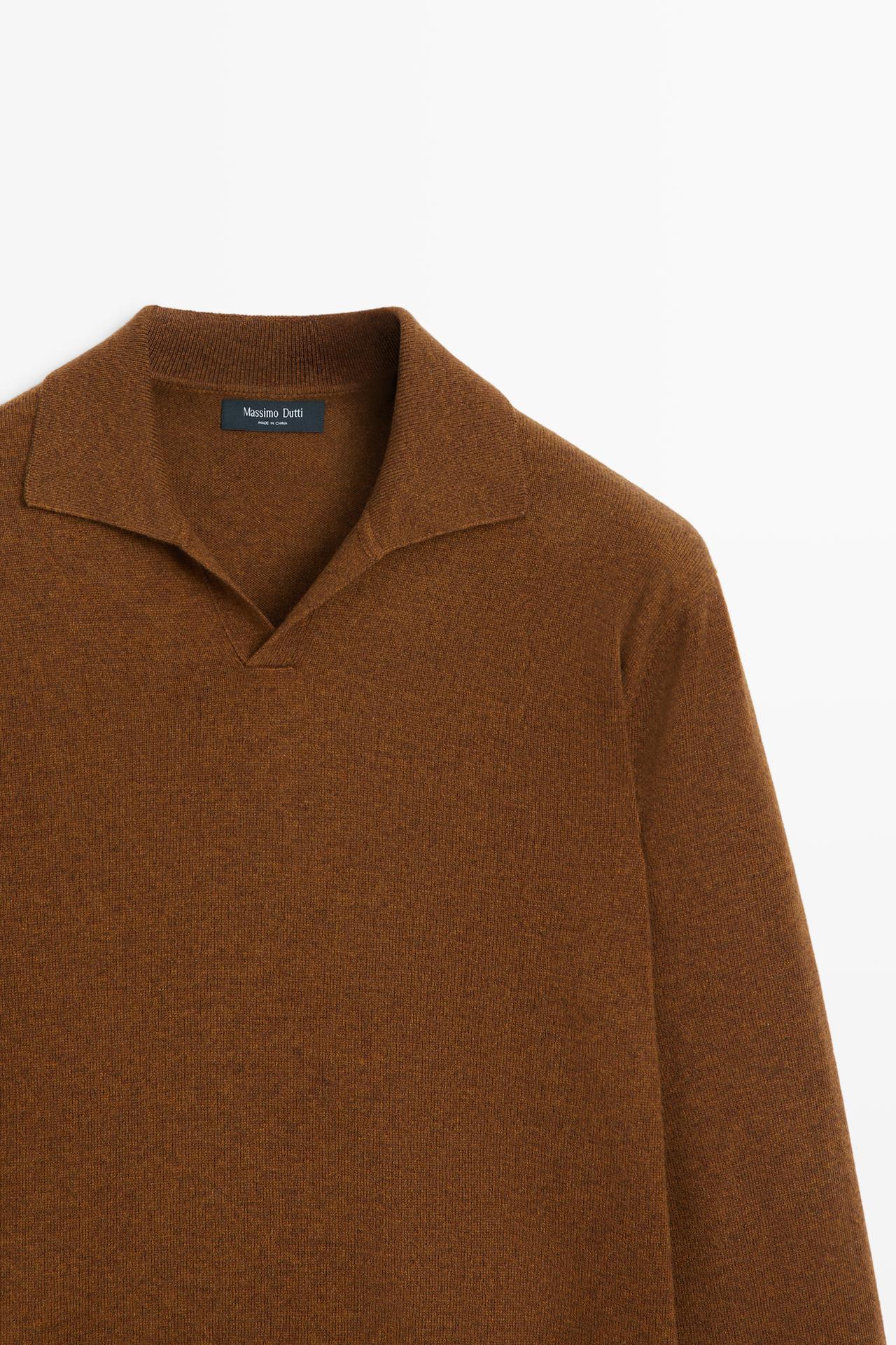 Wool blend knit polo sweater — COPPER