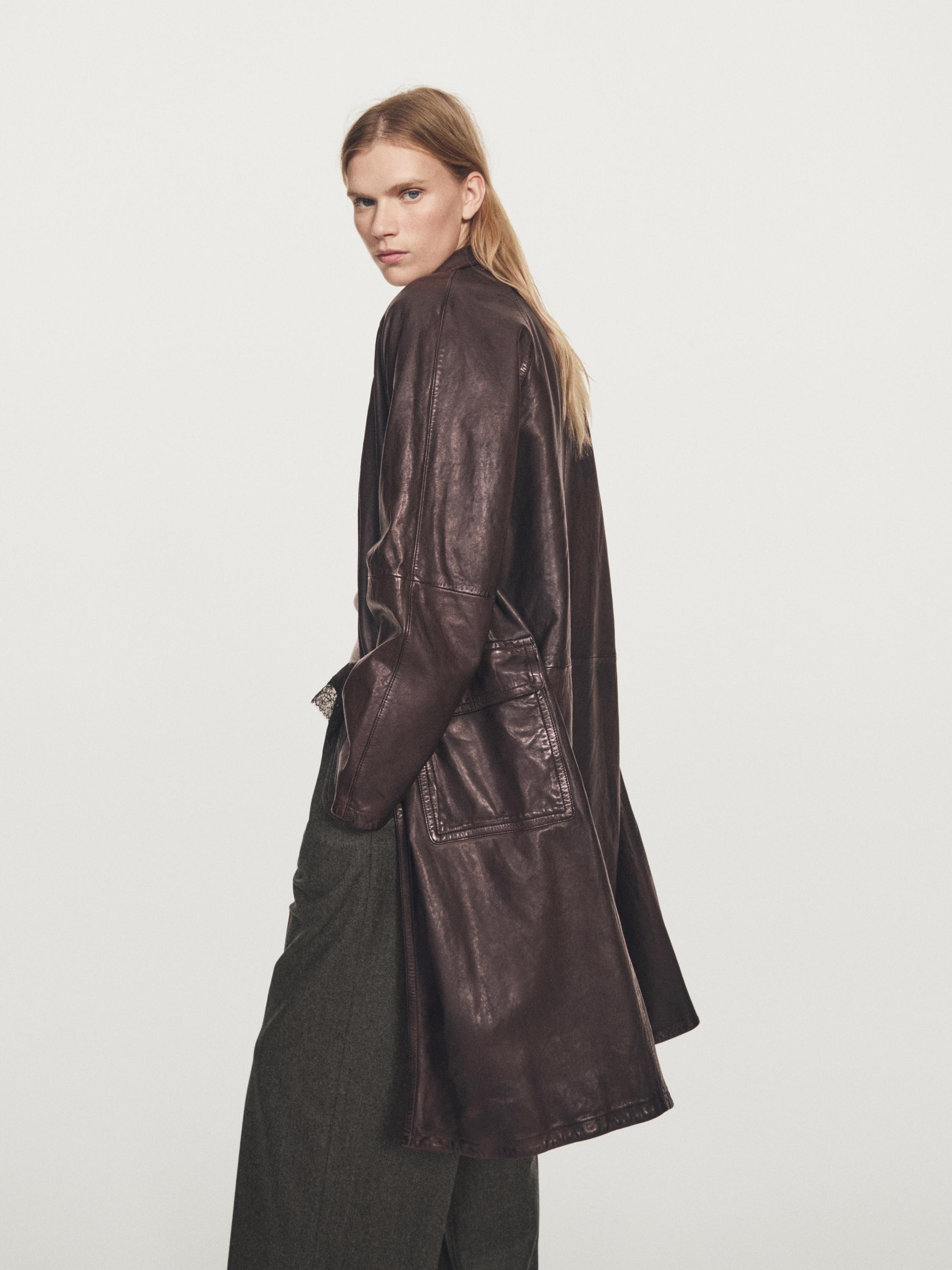 Μακρύ παλτό από δέρμα νάπα