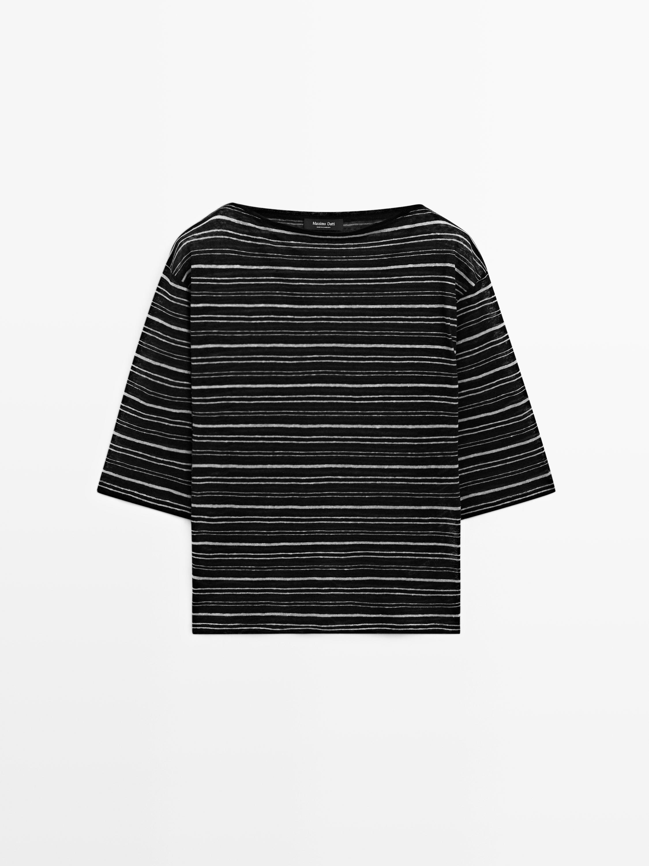 Strickshirt 3/4-Ärmel Ringel Leinen