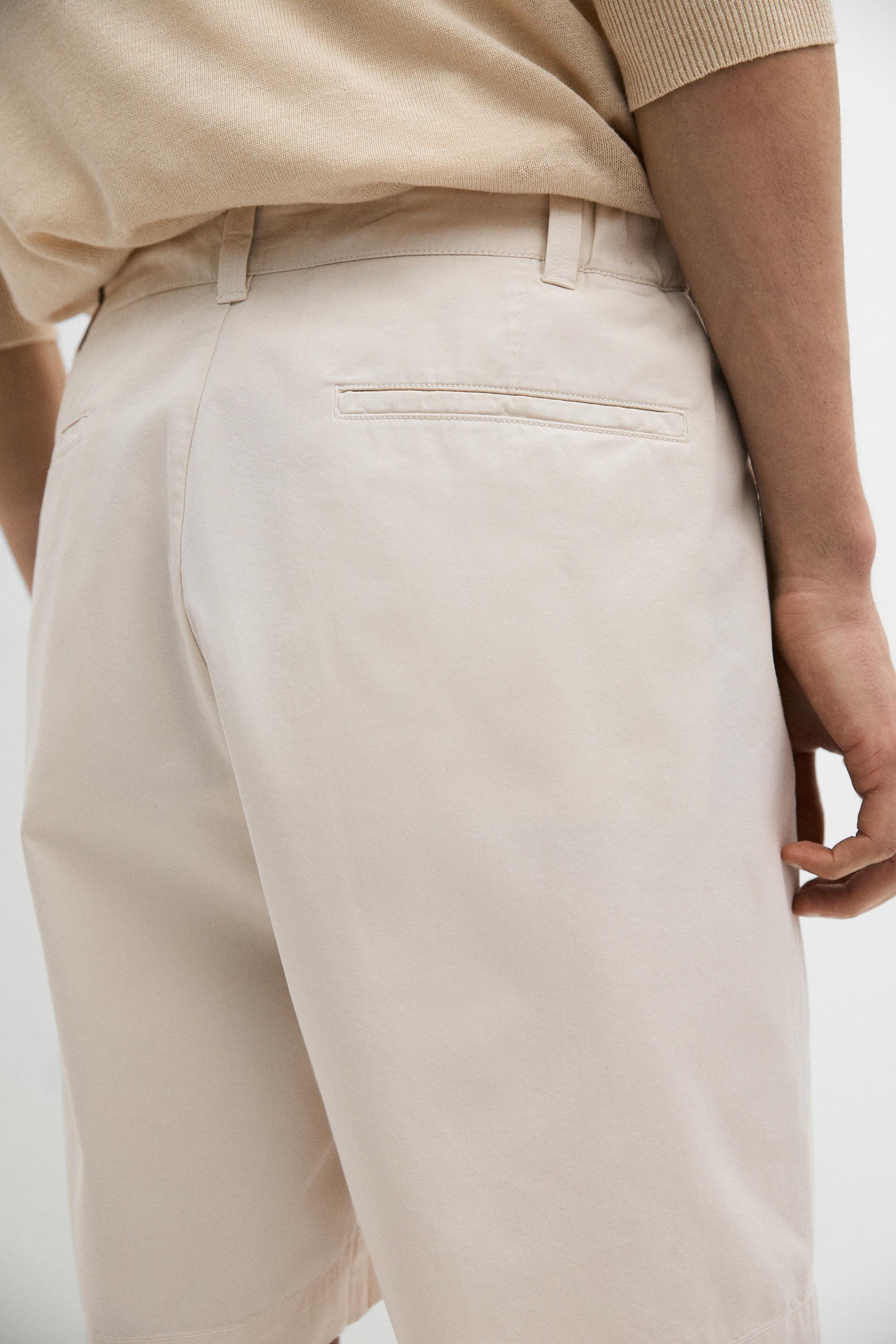 Cotton Bermuda shorts with waist detail — SAND