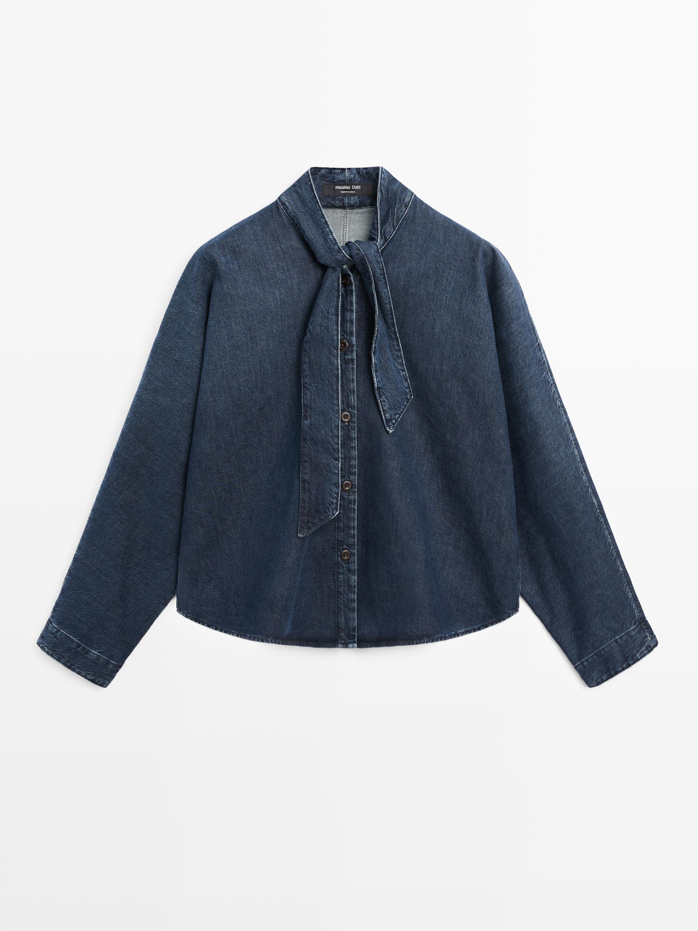 Denim shirt with collar detail — DARK BLUE