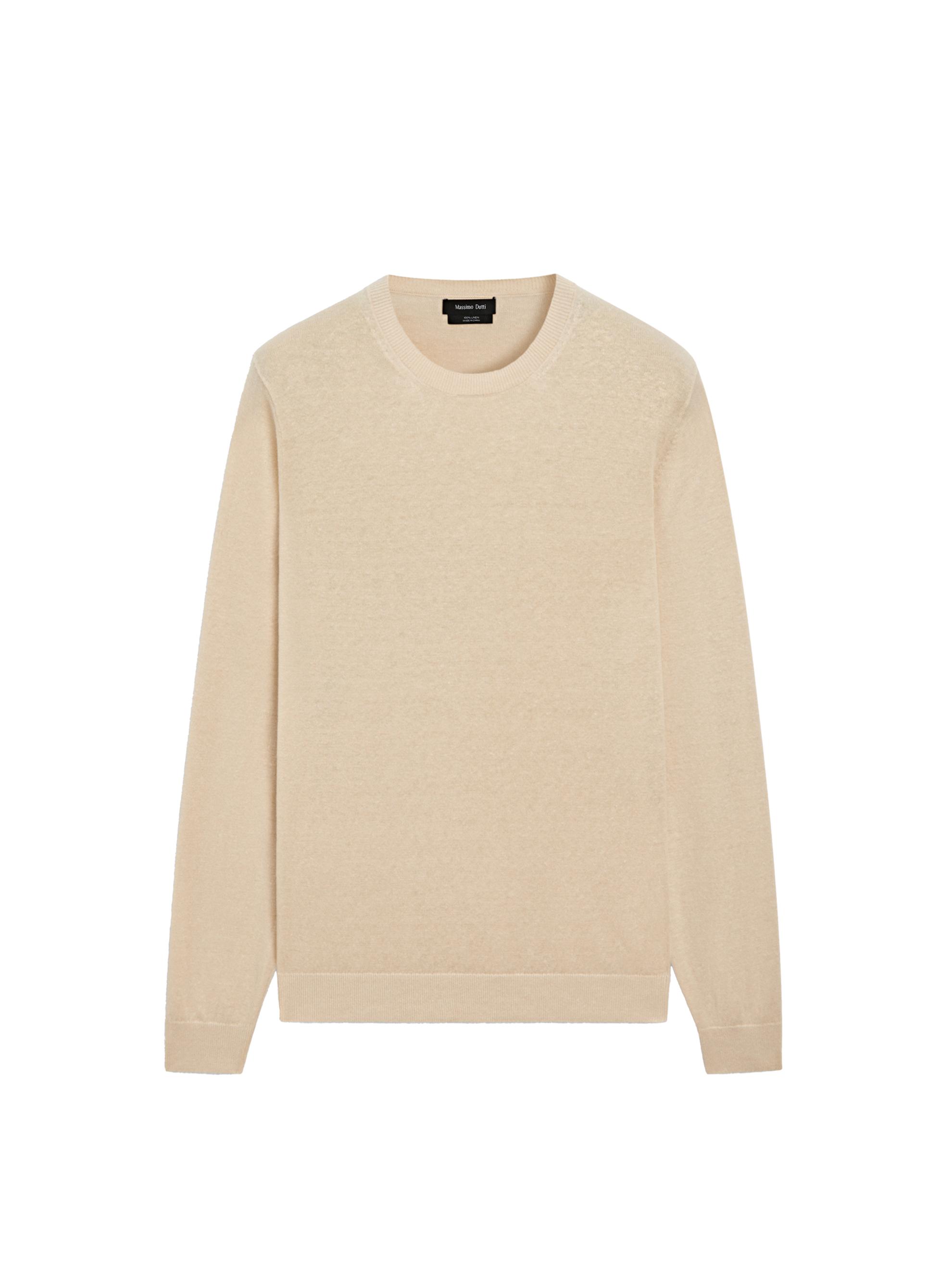 100% linen knit crew neck sweater — Vanilla