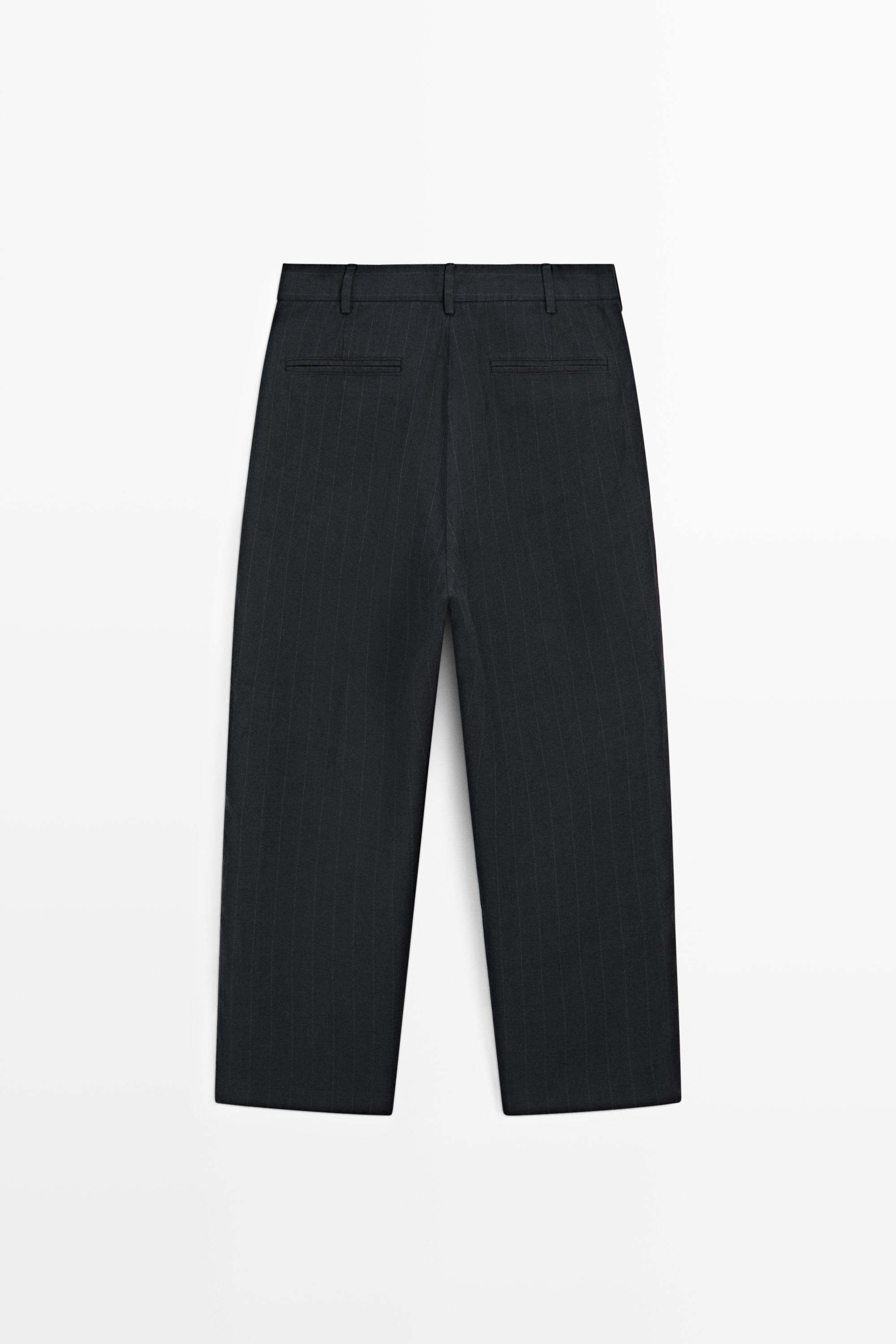 Linen trousers with striped detail — NAVY BLUE