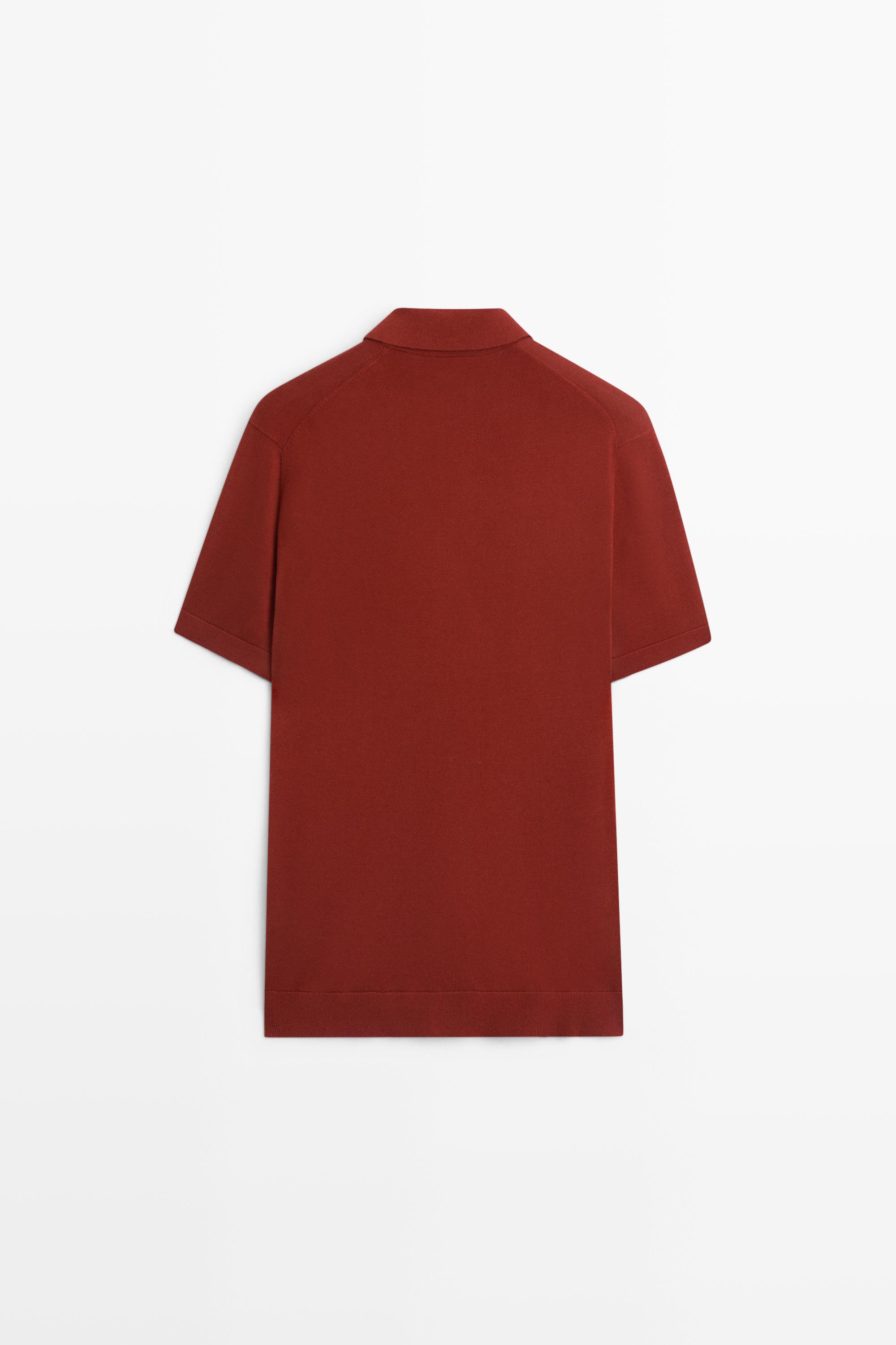 100% cotton V-neck knit polo — COPPER