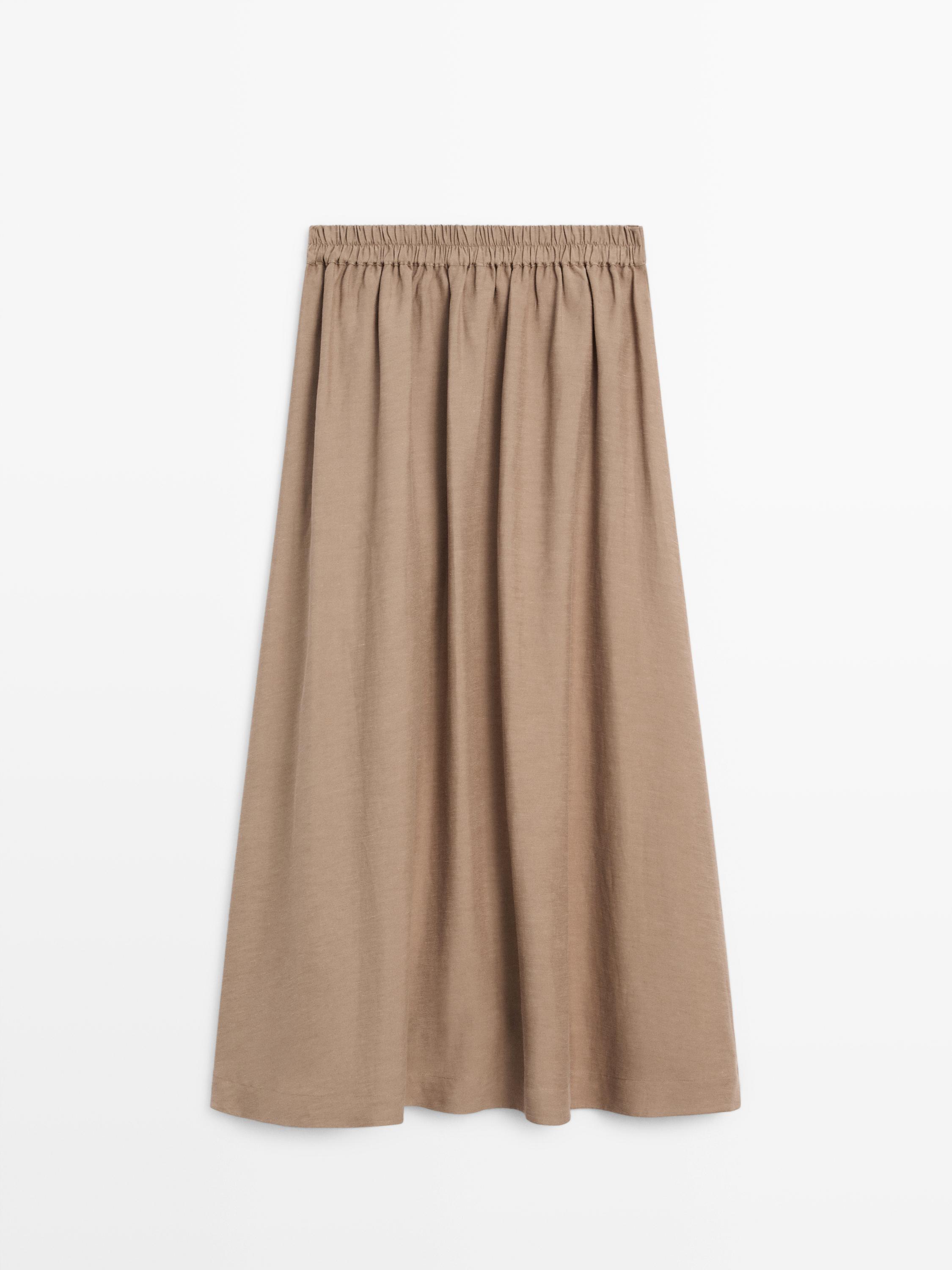 Flared midi skirt with elasticated waistband — Washed