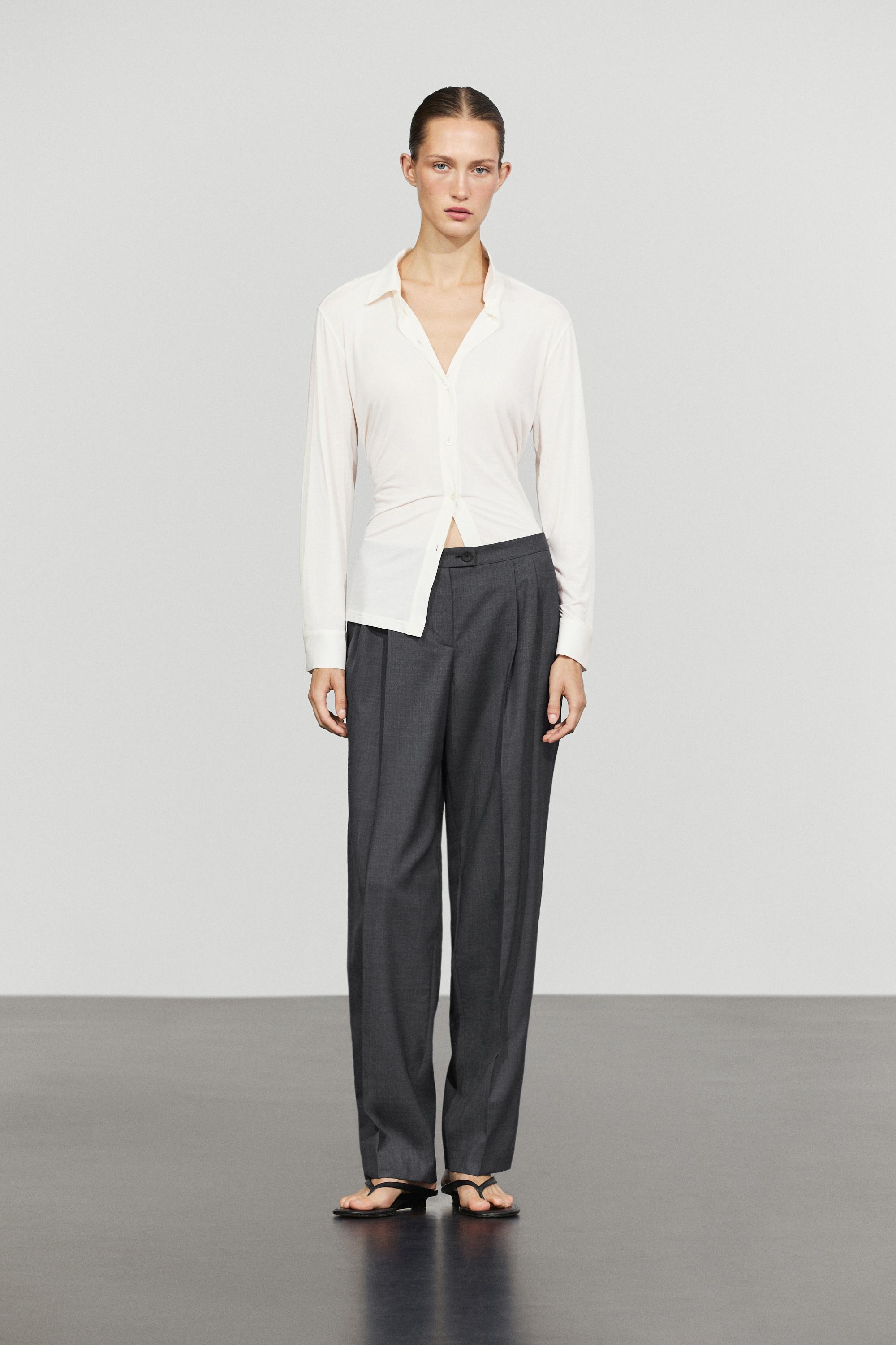 100% cool wool pleated pants — DARK GREY