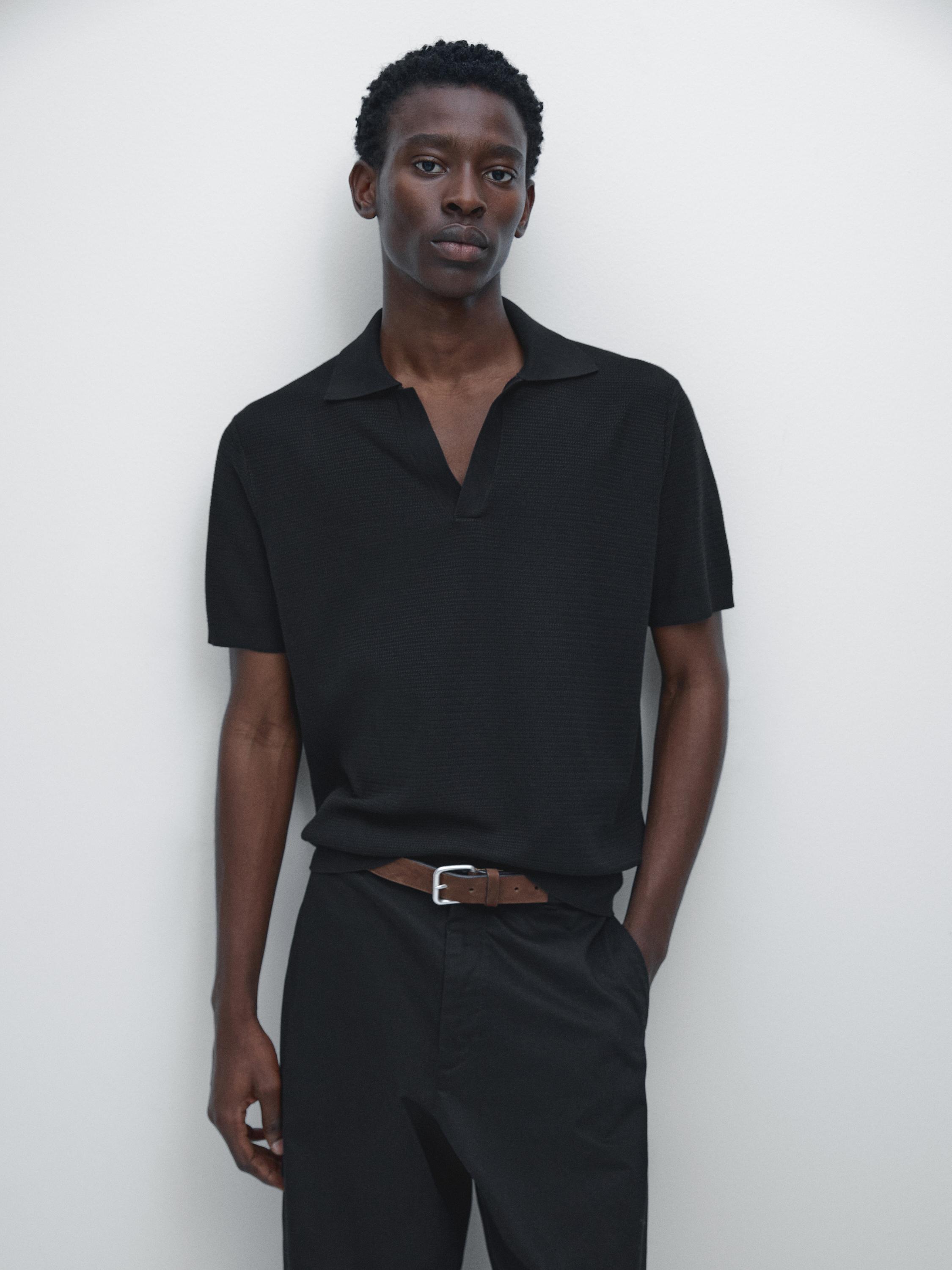 Knit V-neck polo shirt