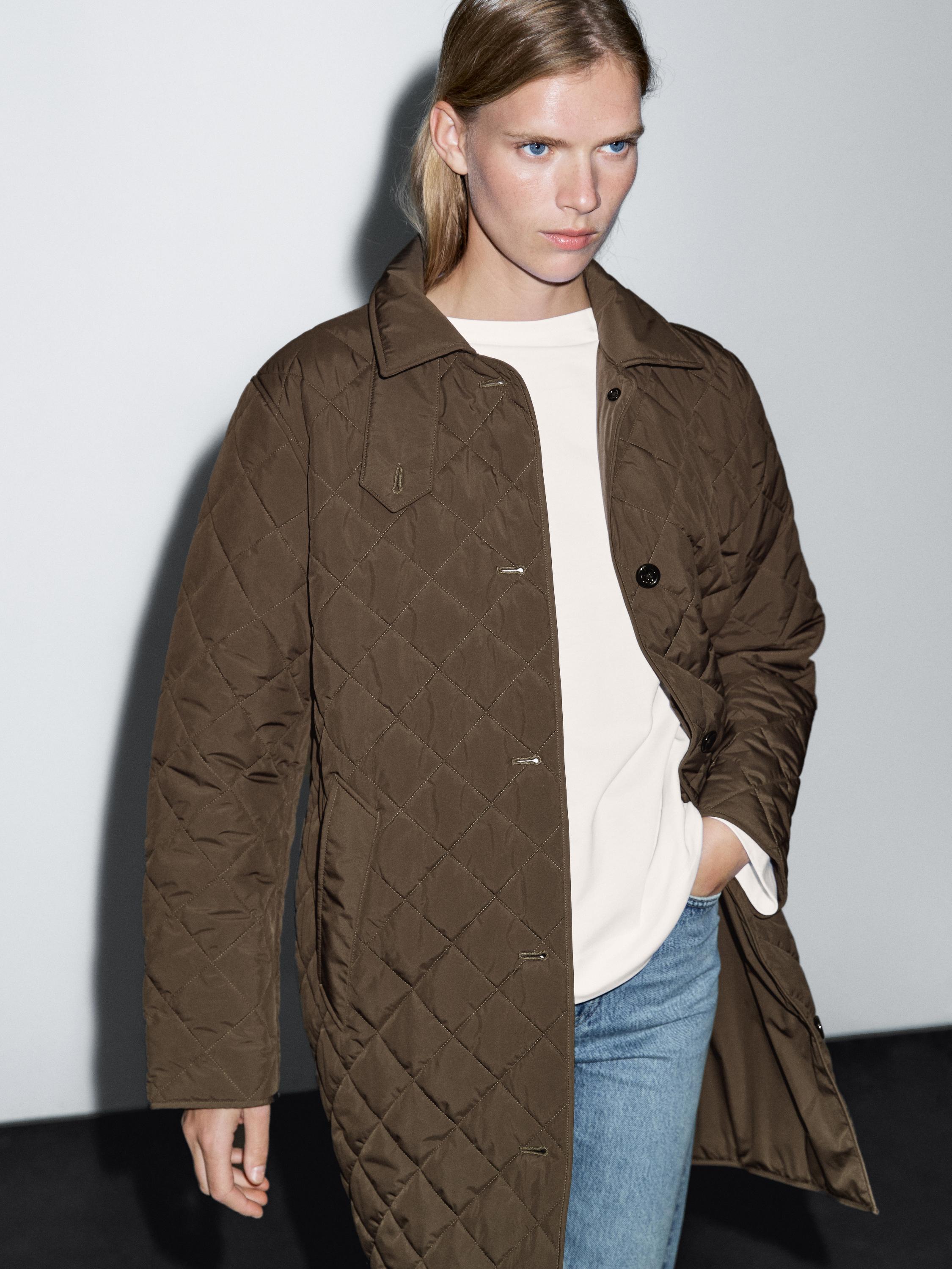 Long lightweight water-repellent puffer jacket · Khaki, Brown