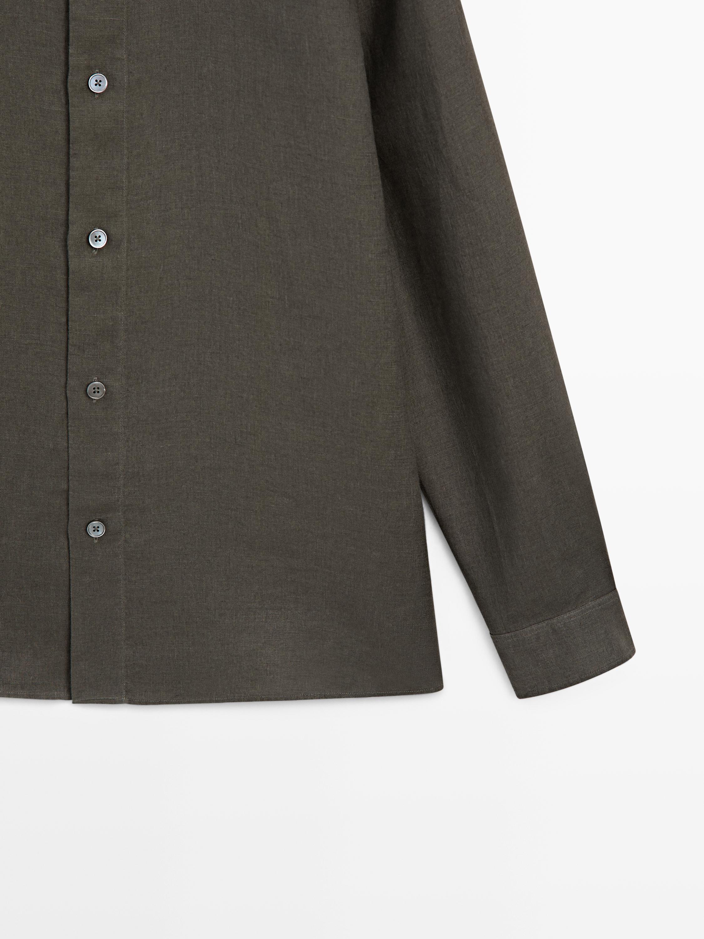 100% linen regular fit shirt — DARK GREEN