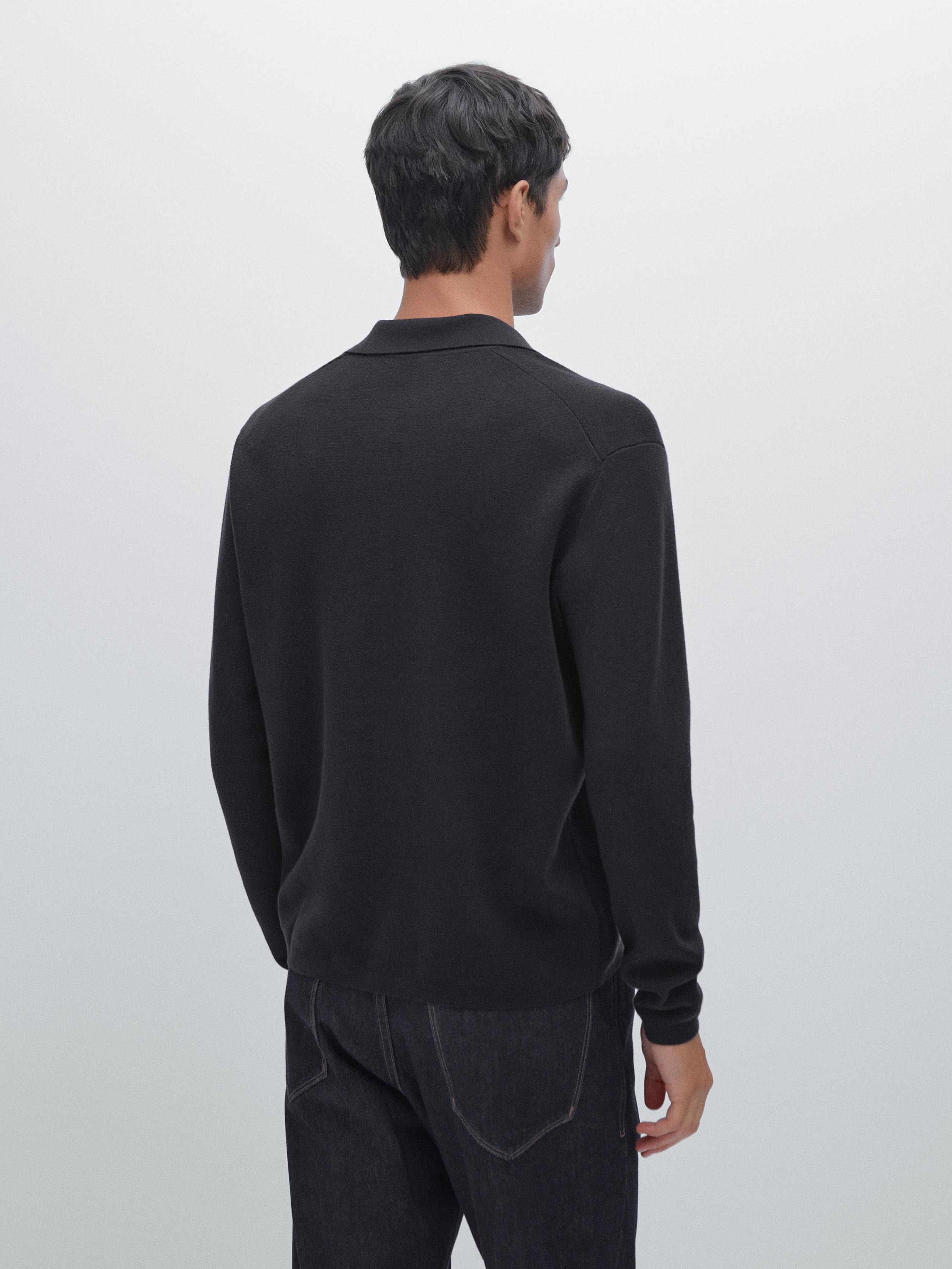 Pull polo en maille de laine et de coton