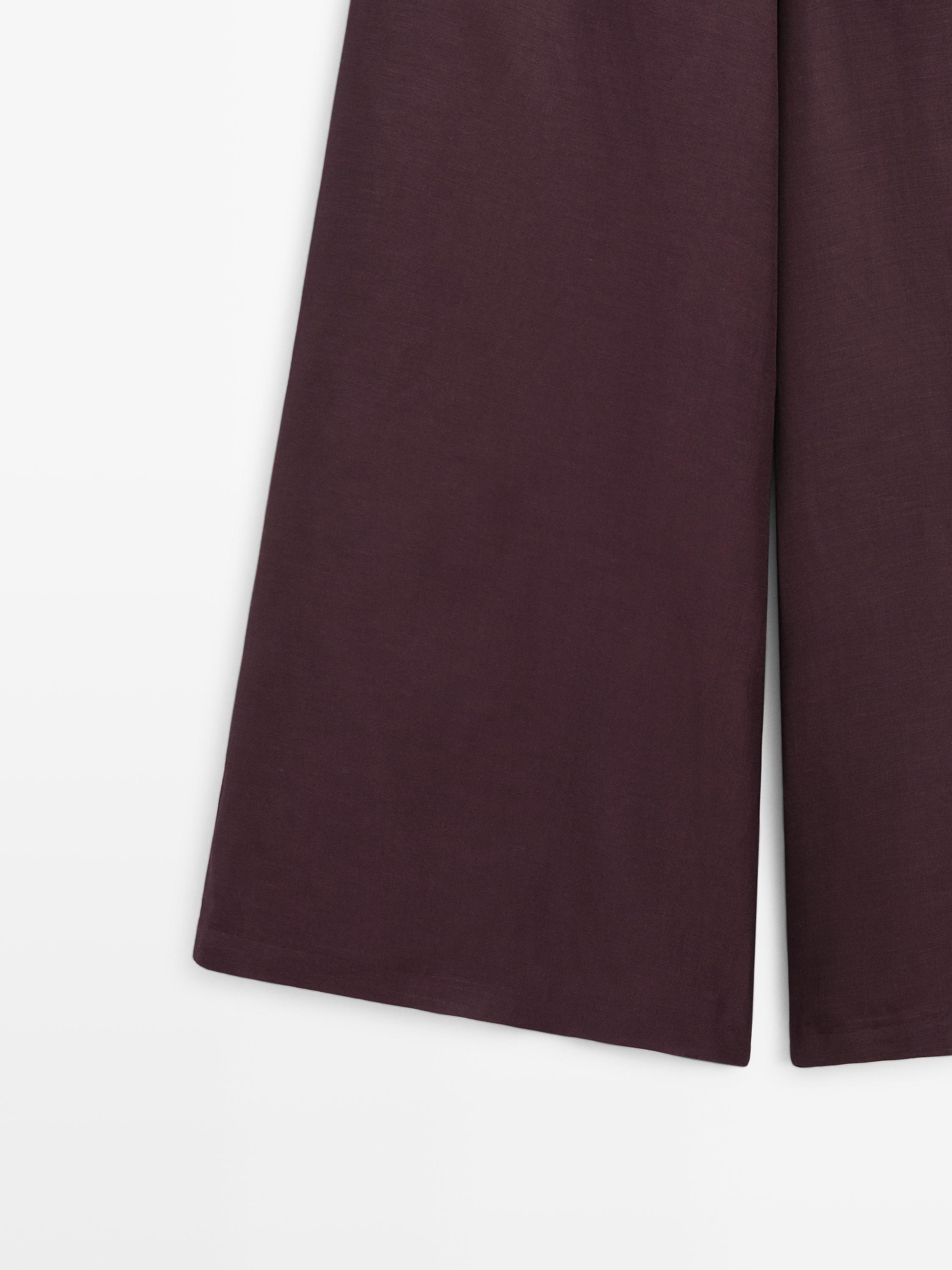 Flowing linen blend skort — AUBERGINE