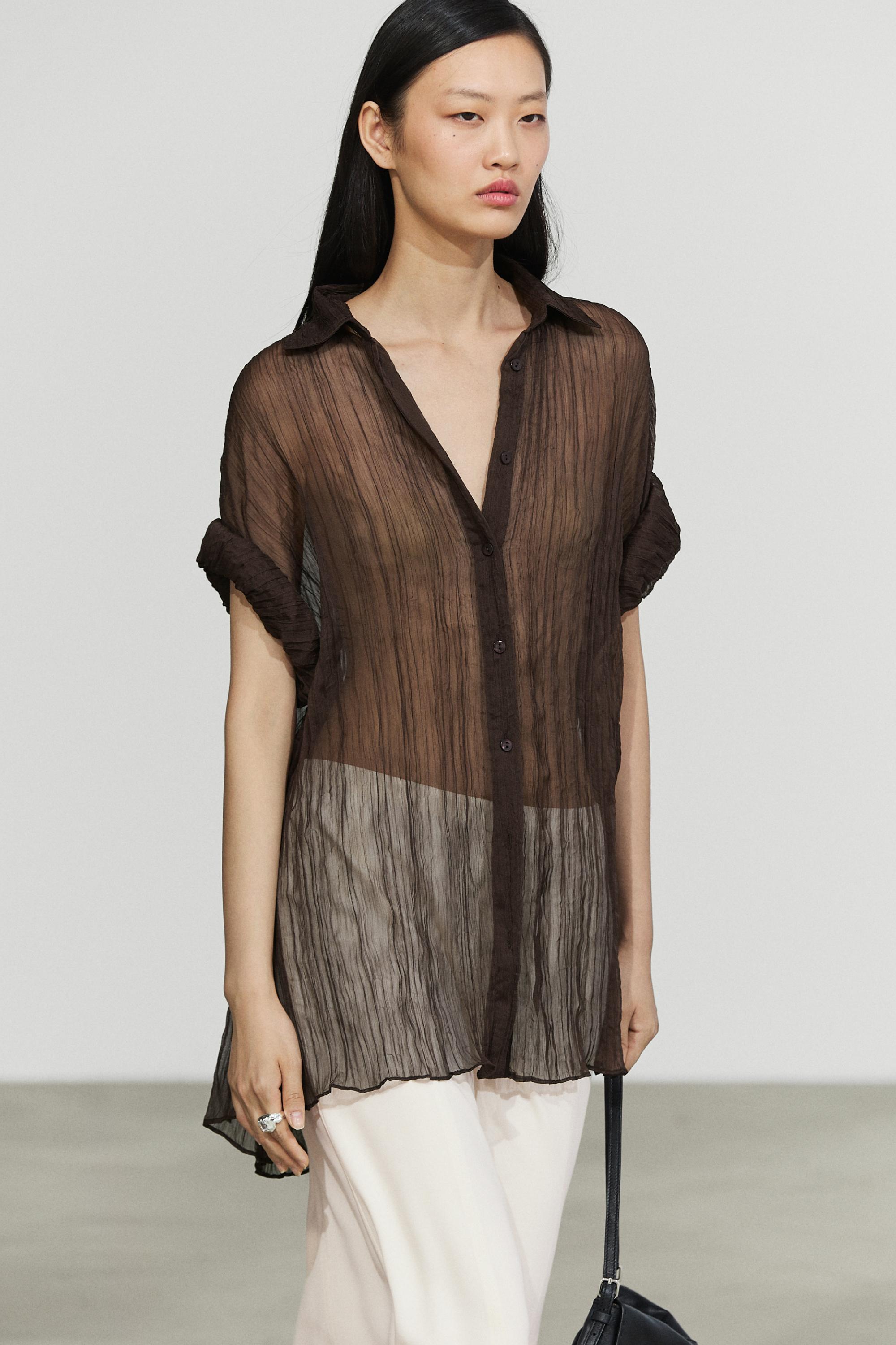 Total look pleated shirt — BROWN