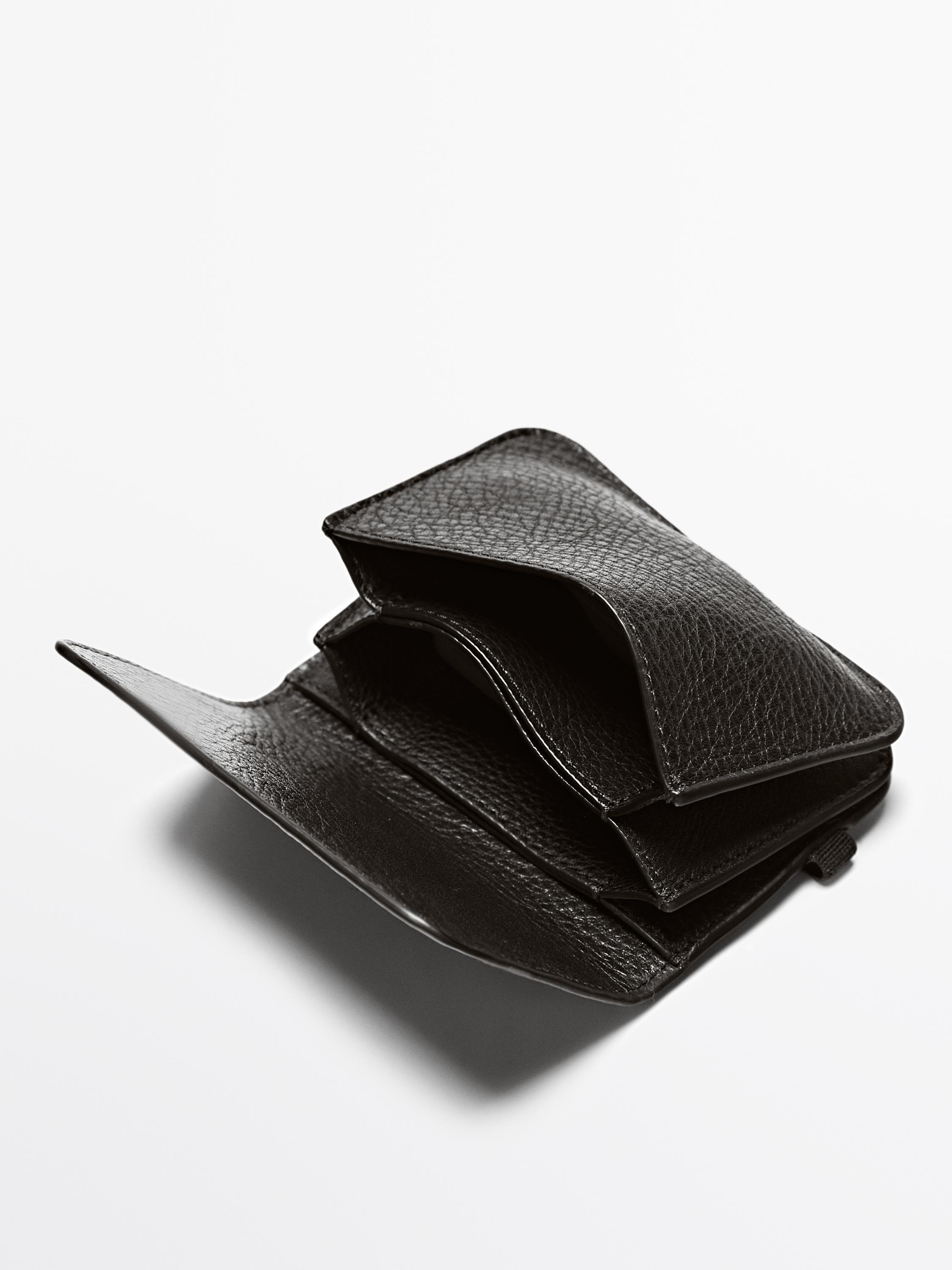 Nappa leather card holder with flap — BROWN