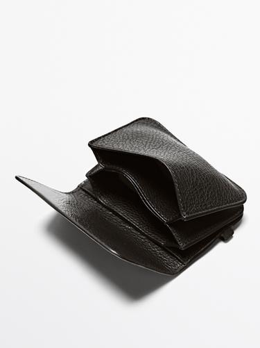 Nappa leather card holder with flap — BROWN 3