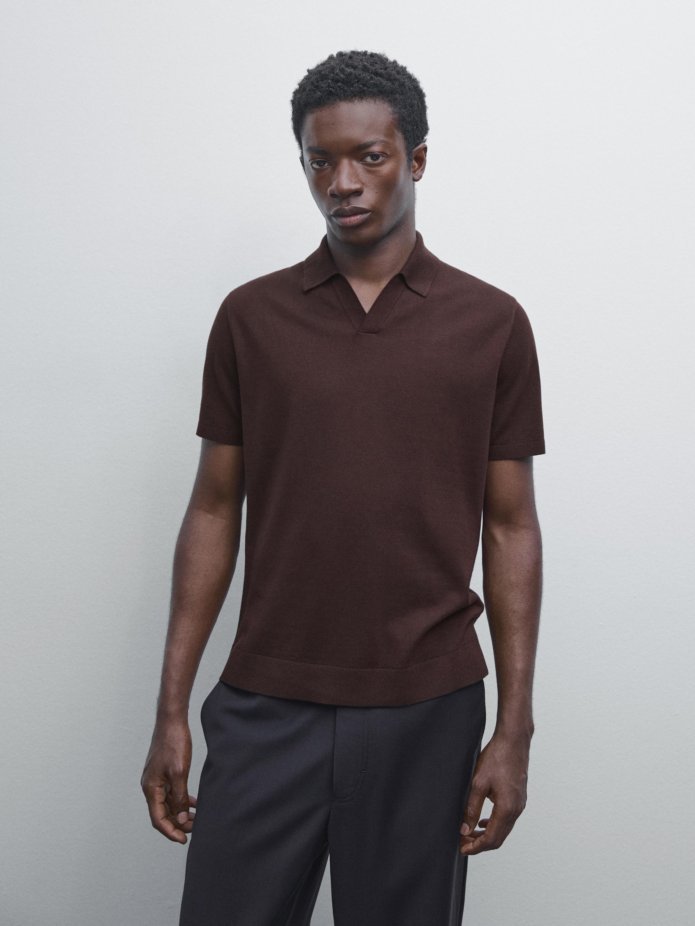 Short sleeve cotton knit polo shirt