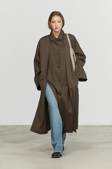 Cotton Blend Trench Coat with Side Splits — MOLE BROWN 1