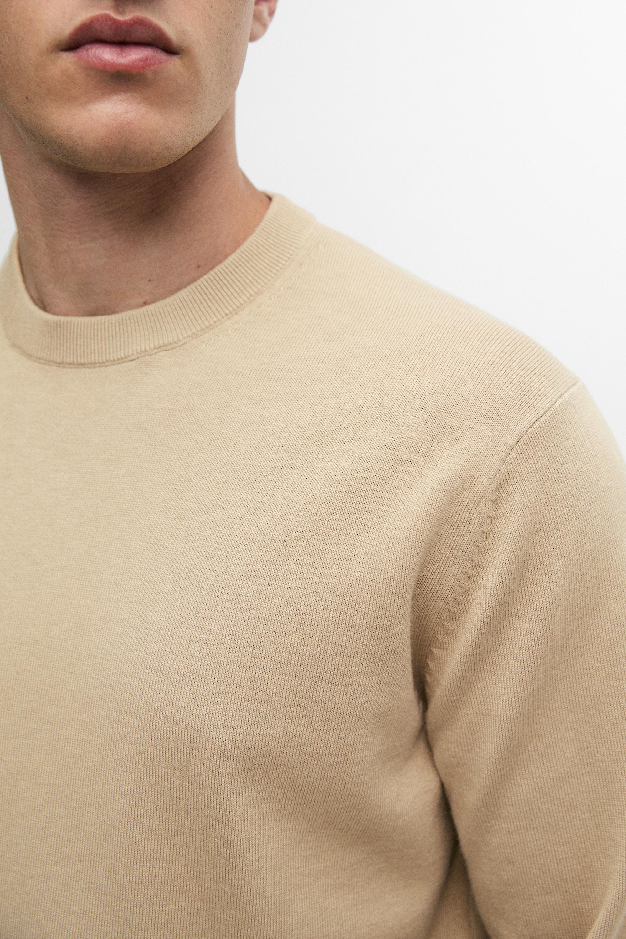 Cotton blend knit sweater — CAMEL