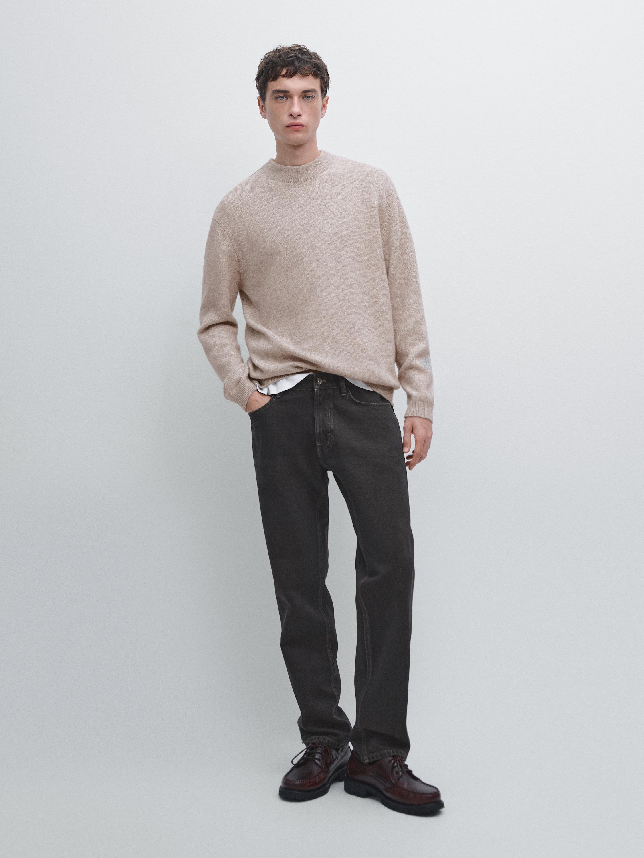 Wool blend crew neck knit sweater