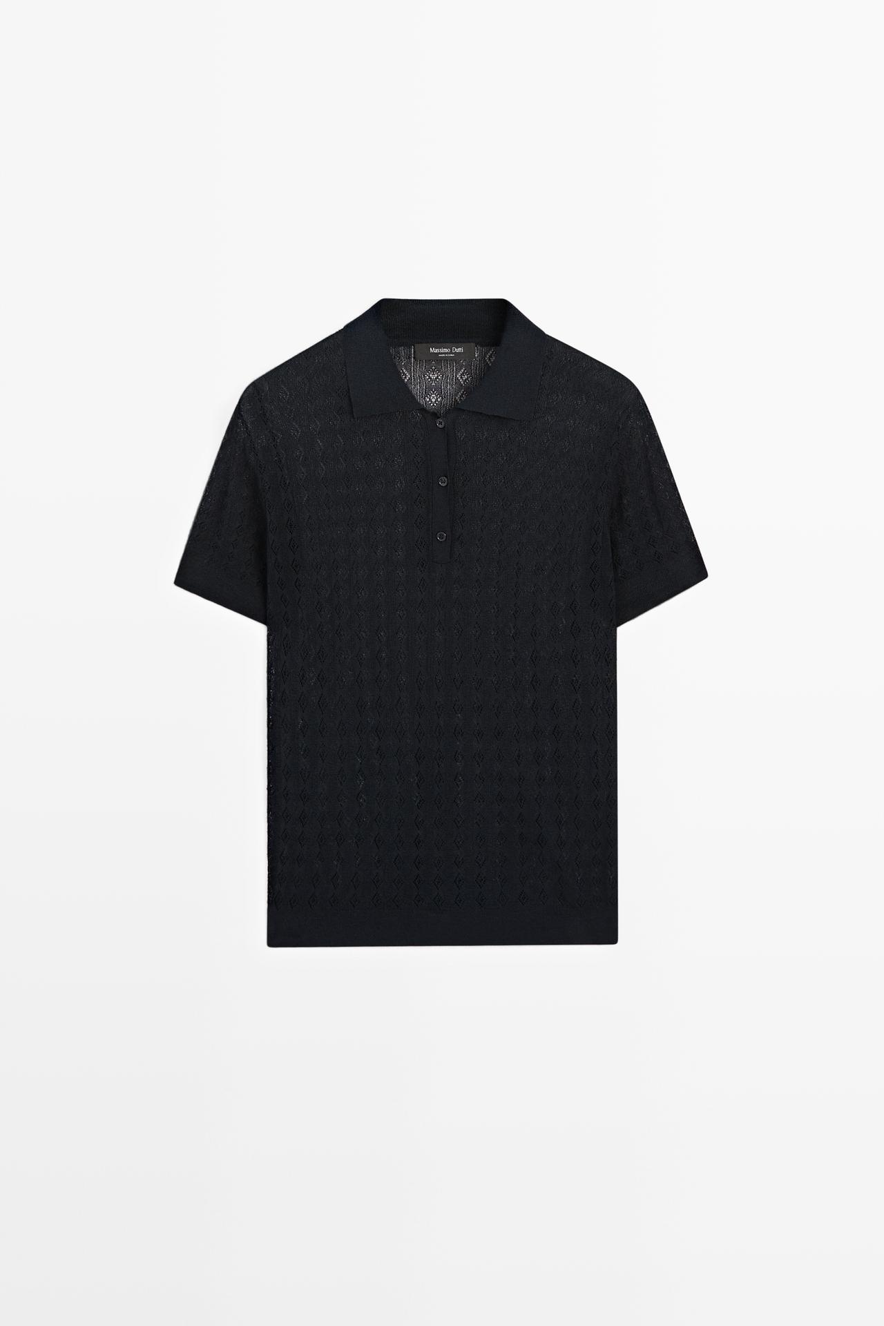 Open-knit polo sweater — NAVY BLUE