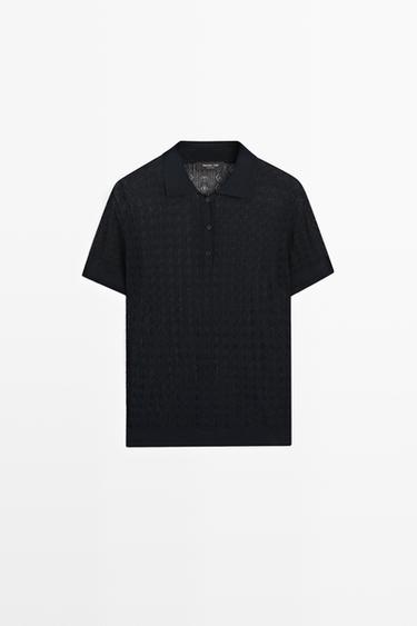 Open-knit polo sweater — NAVY BLUE 2