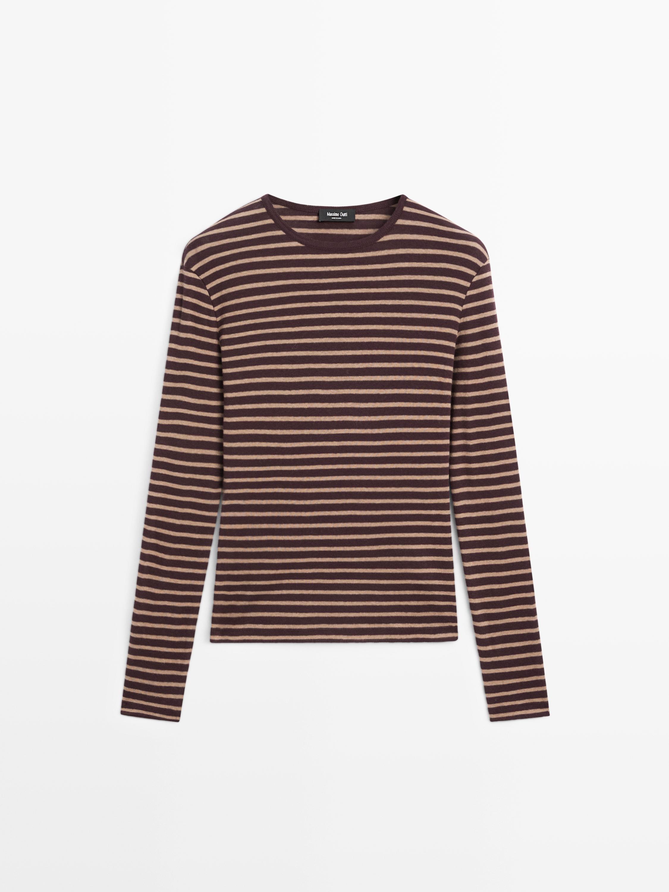 Cotton blend striped long sleeve T-shirt