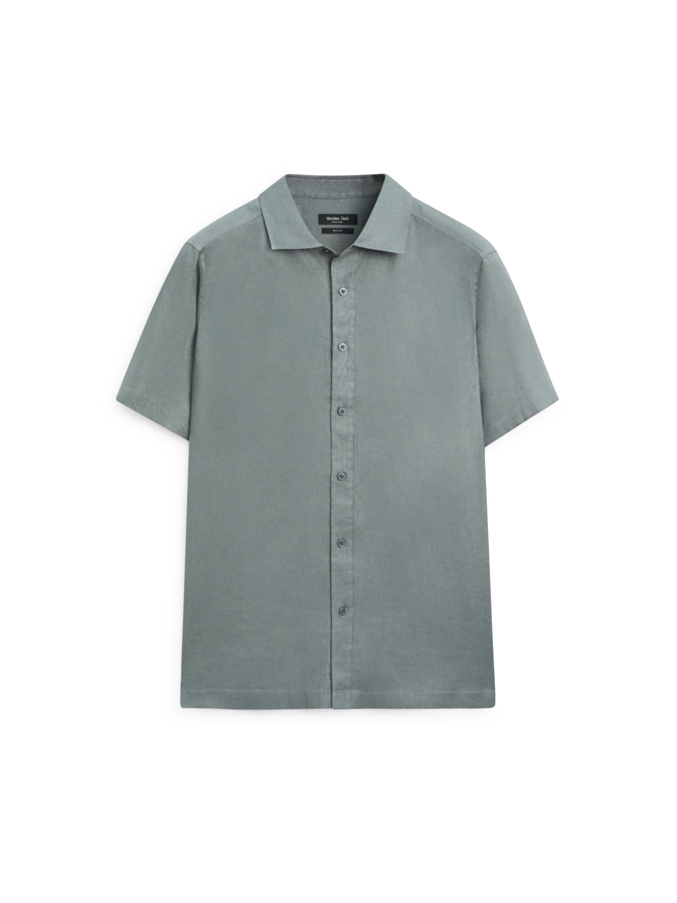 100% linen regular fit short sleeve shirt — GREY
