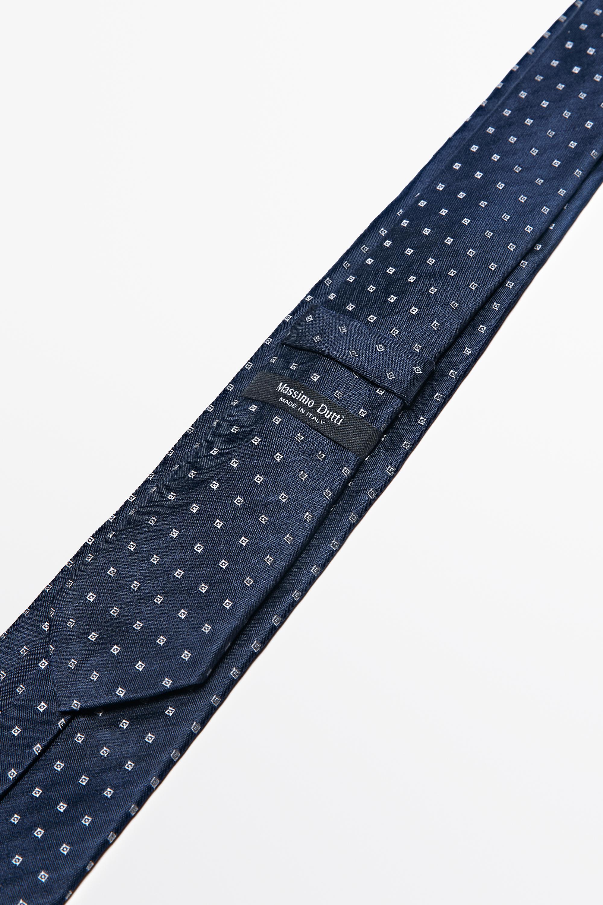 100% silk geometric print tie — NAVY BLUE
