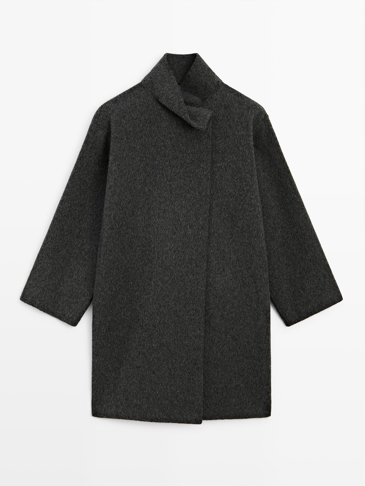 Massimo Dutti - Dames - Cape Jas Van Wolmix Met Opstaande Kraag - Beige - S