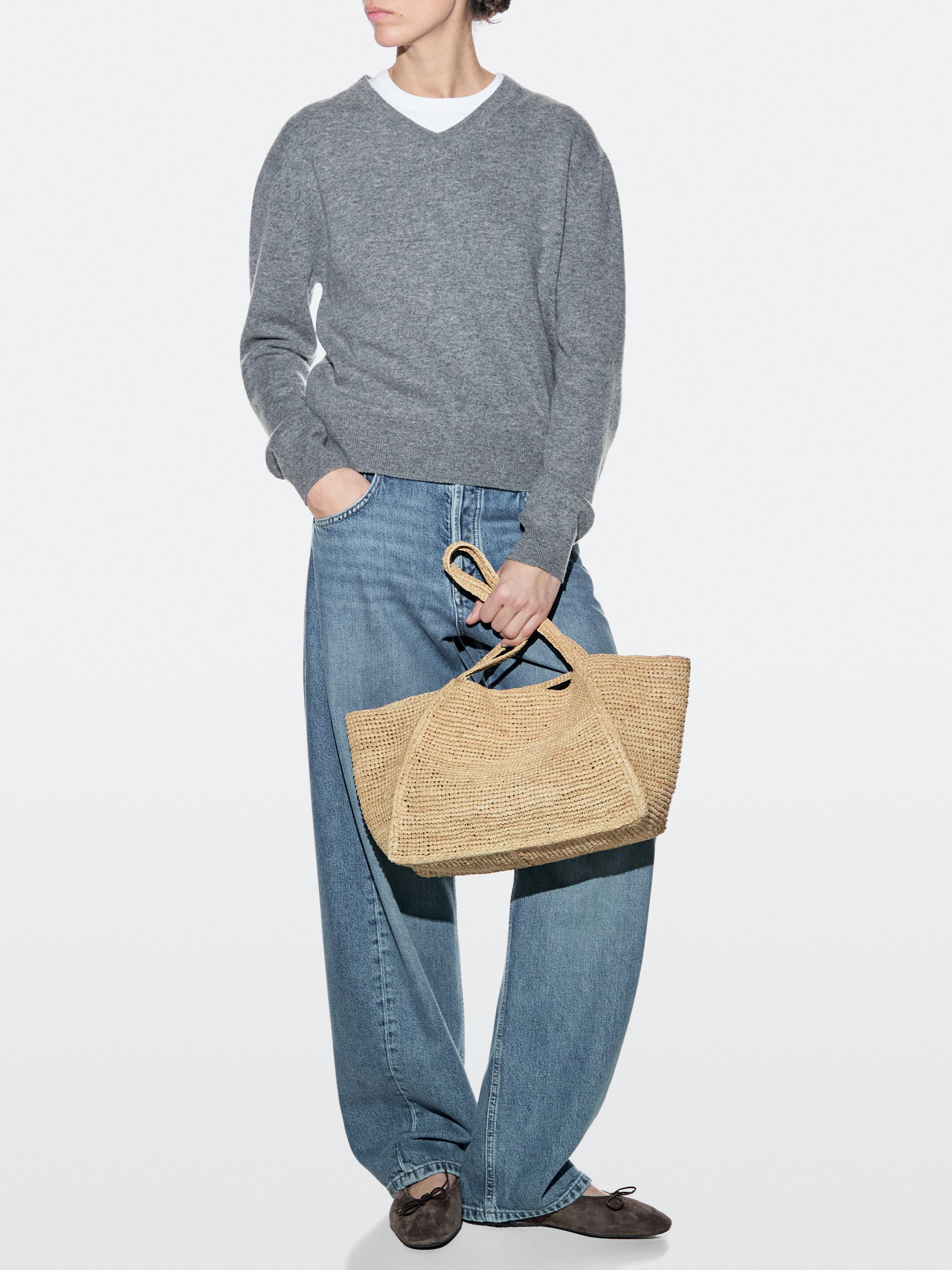 100% raffia mid-sized tote bag — BEIGE