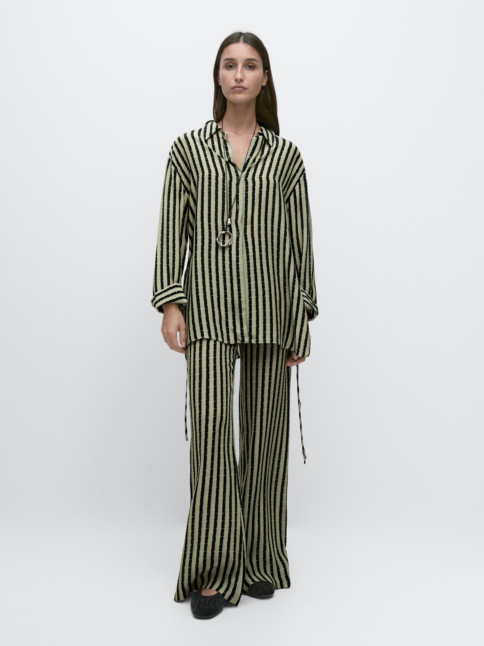 Camicia Morbida A Righe - Verde Acqua - L - Massimo Dutti - Femminile