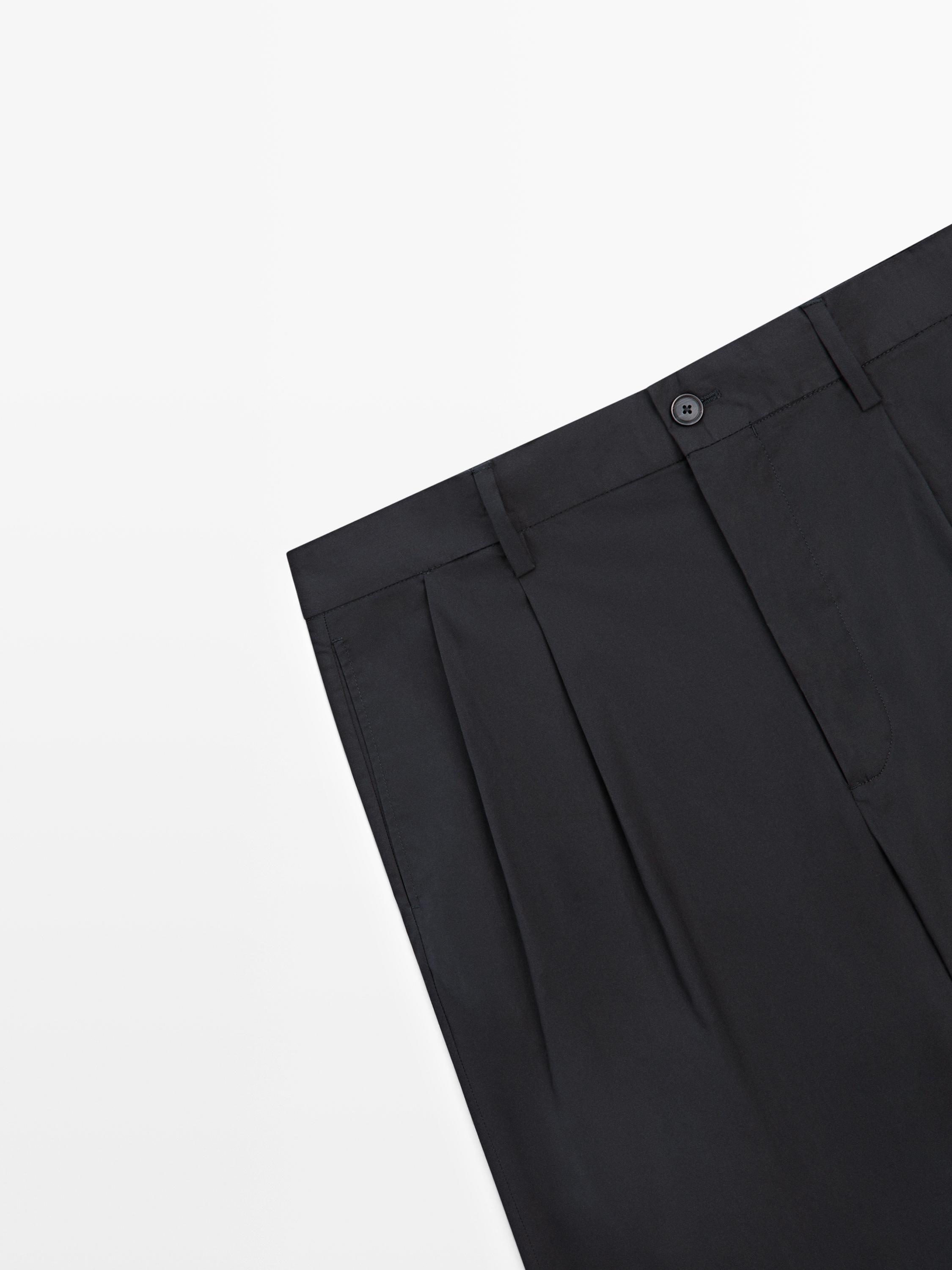 Cotton trousers with double darts — NAVY BLUE