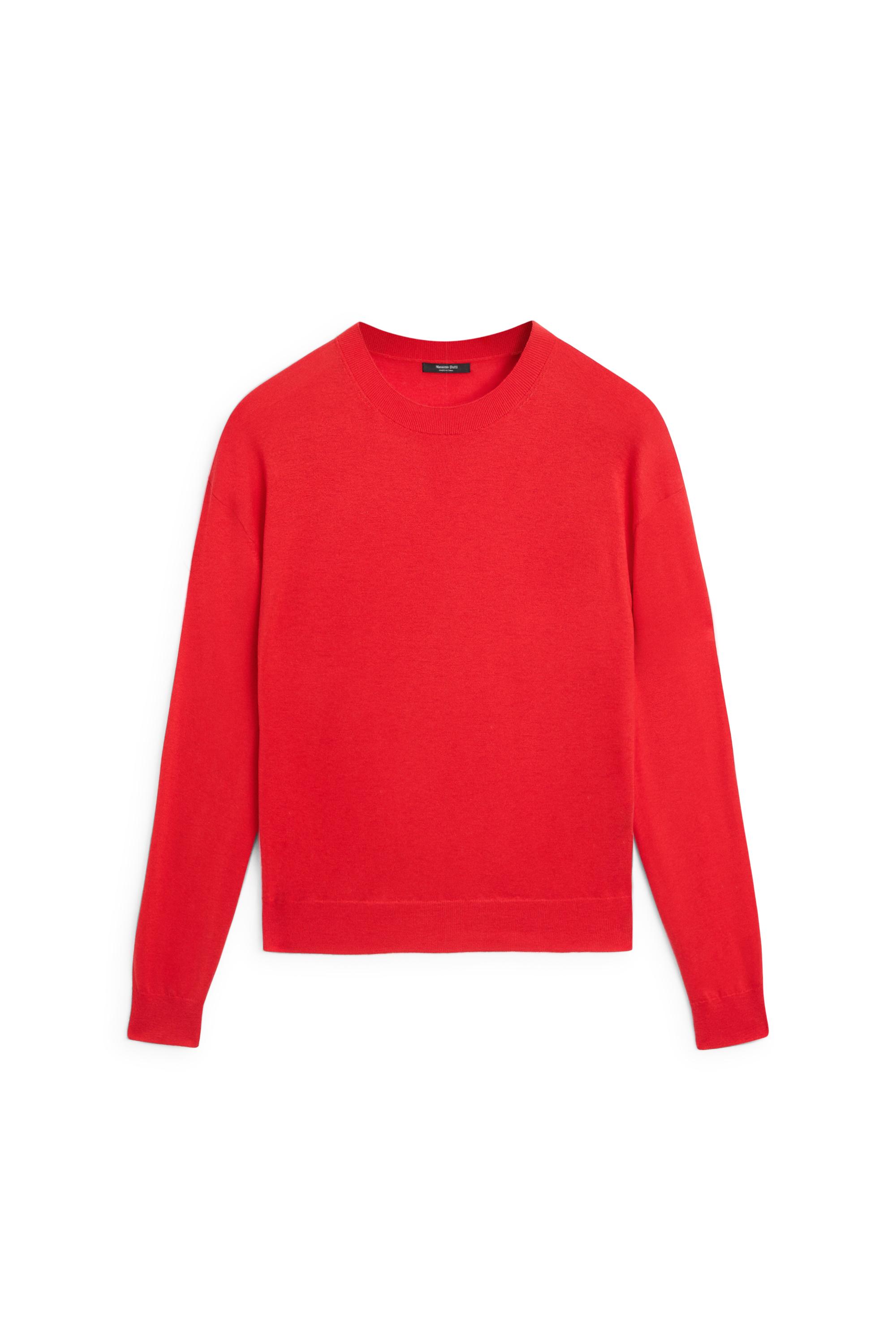Fine knit round neck sweater — RED
