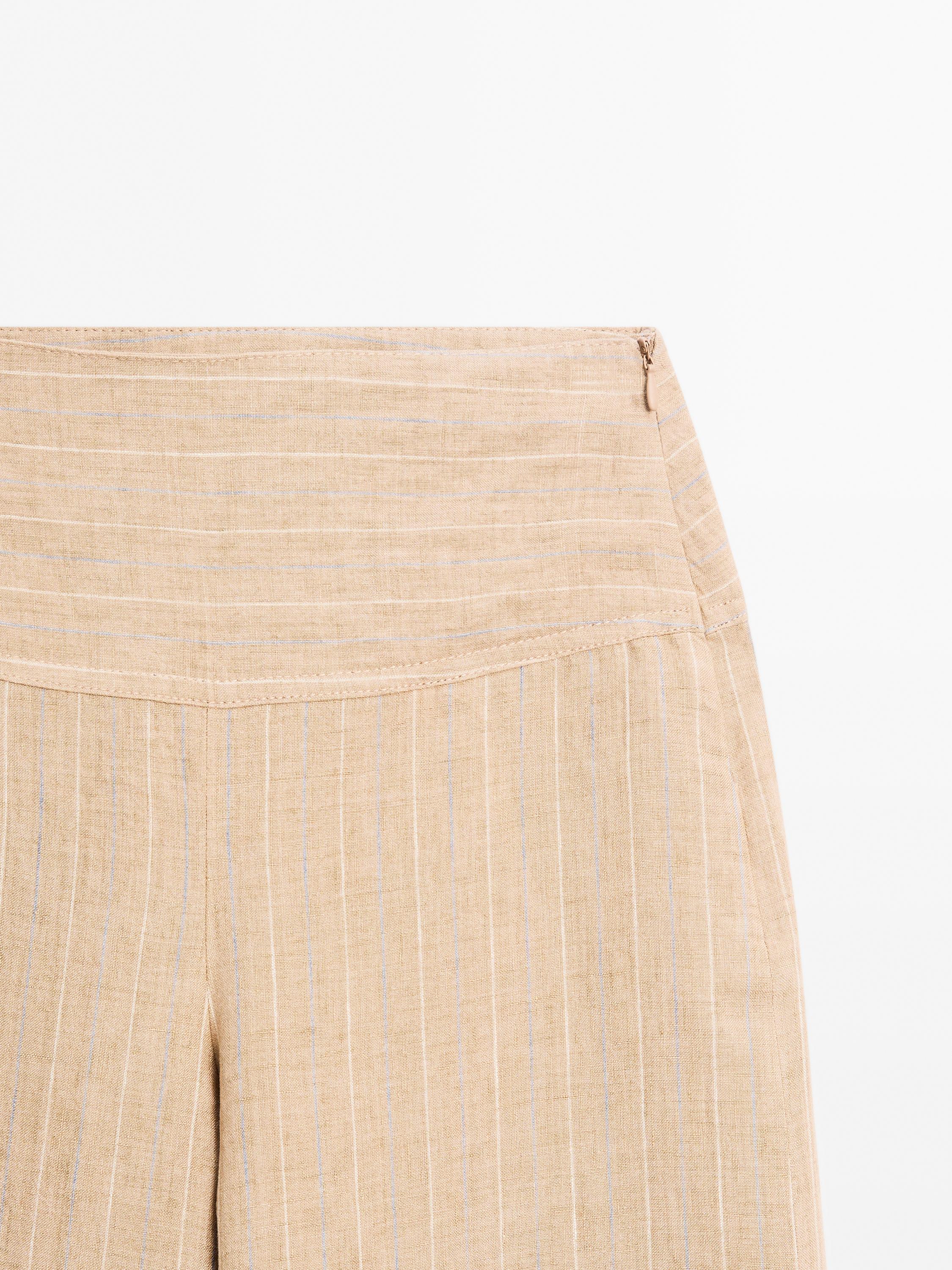 Pantalón wide leg tiro alto lino