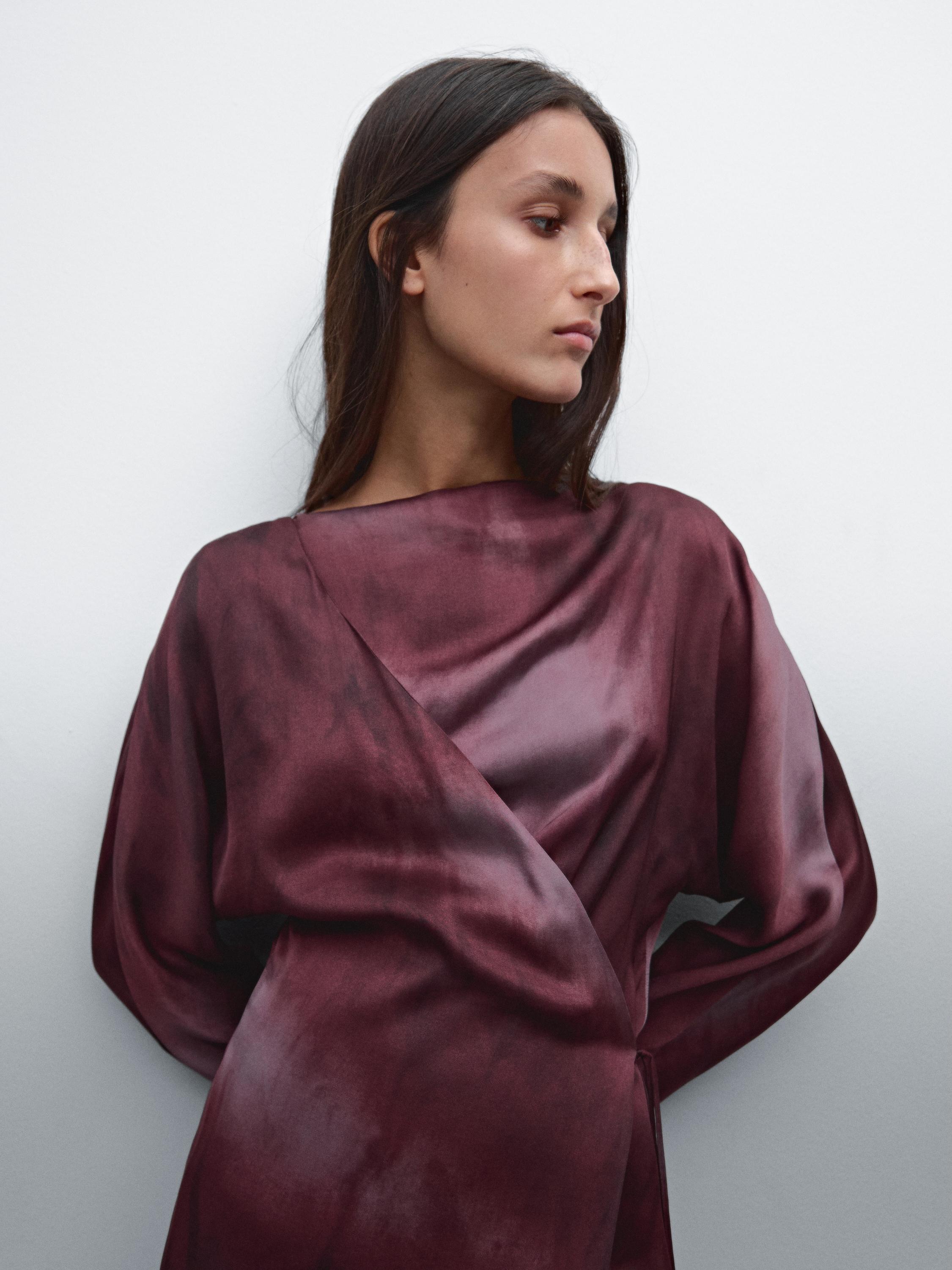 Flowing printed satin dress