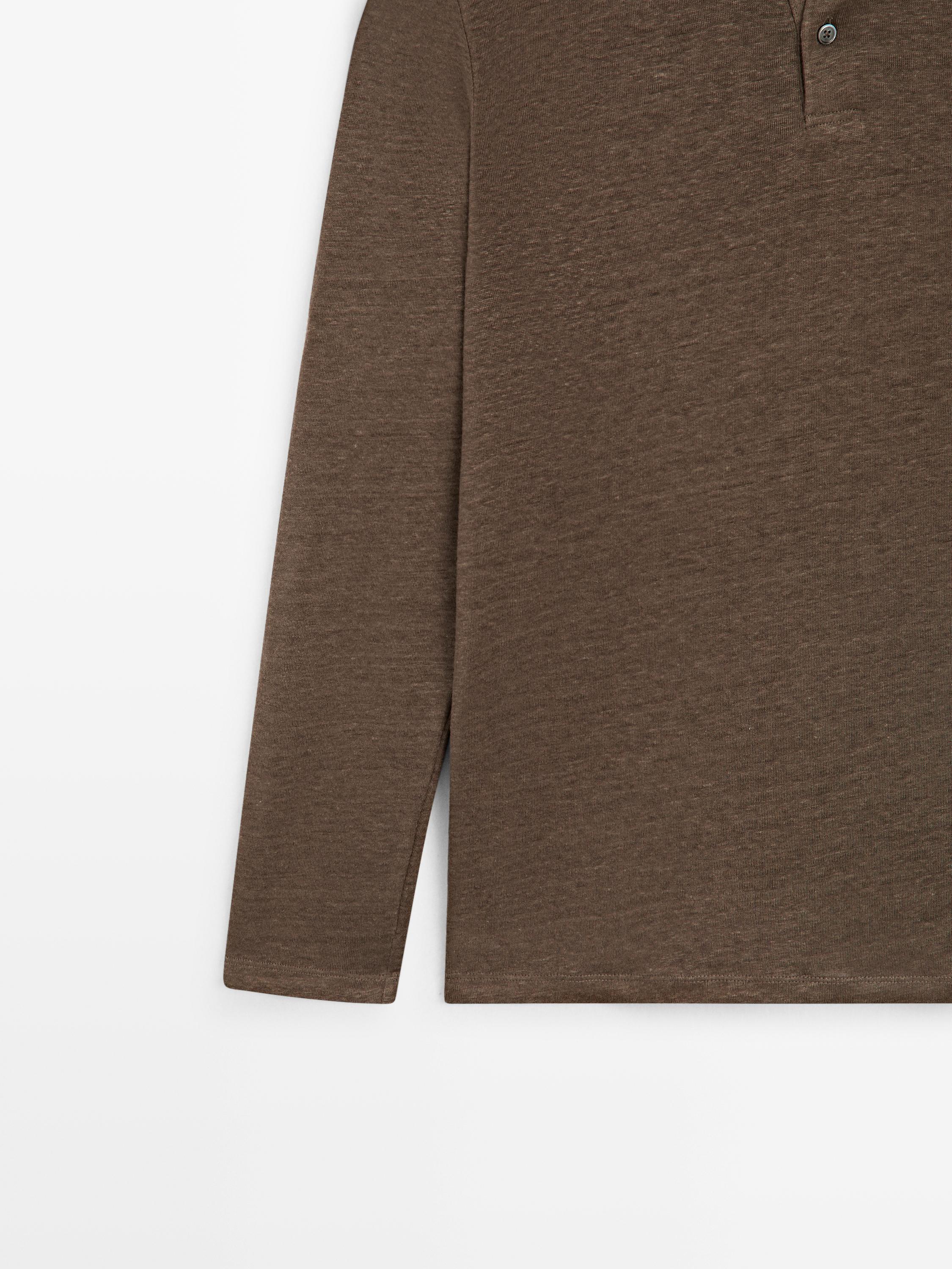100% linen long sleeve polo shirt — OIL