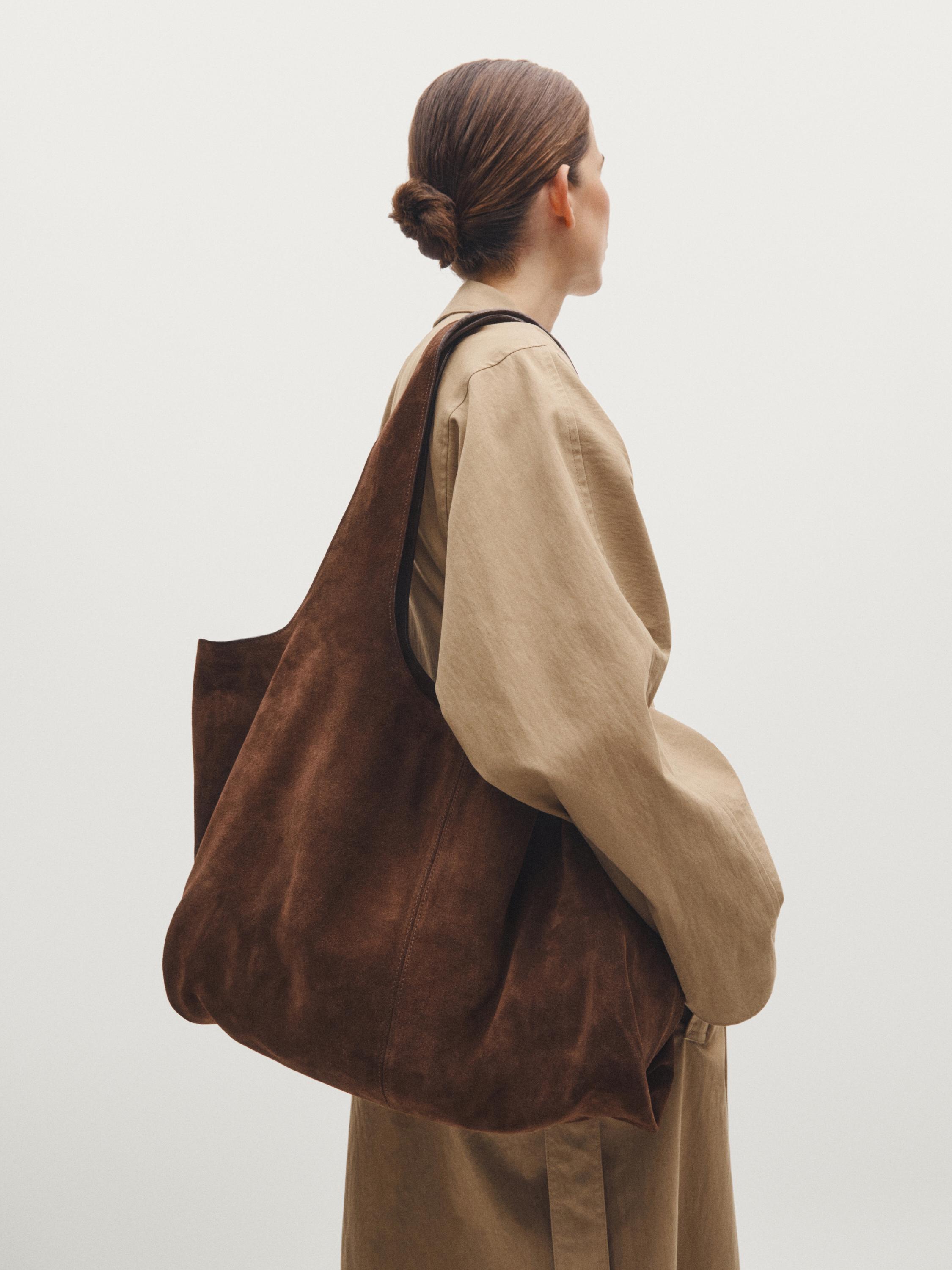 Maxi kožená kabelka tote ze štípaného semiše