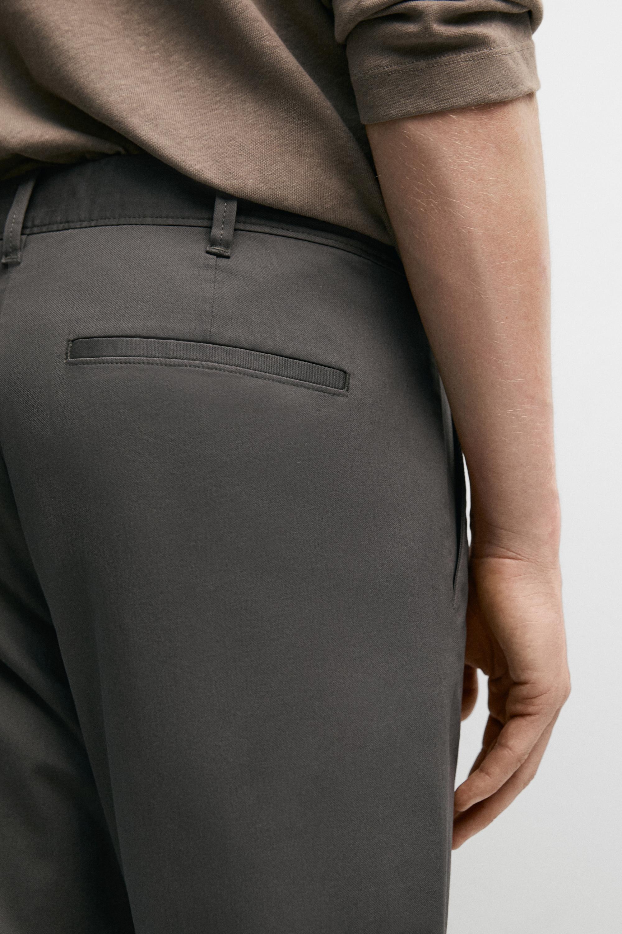 Cotton blend slim fit pants — GREY